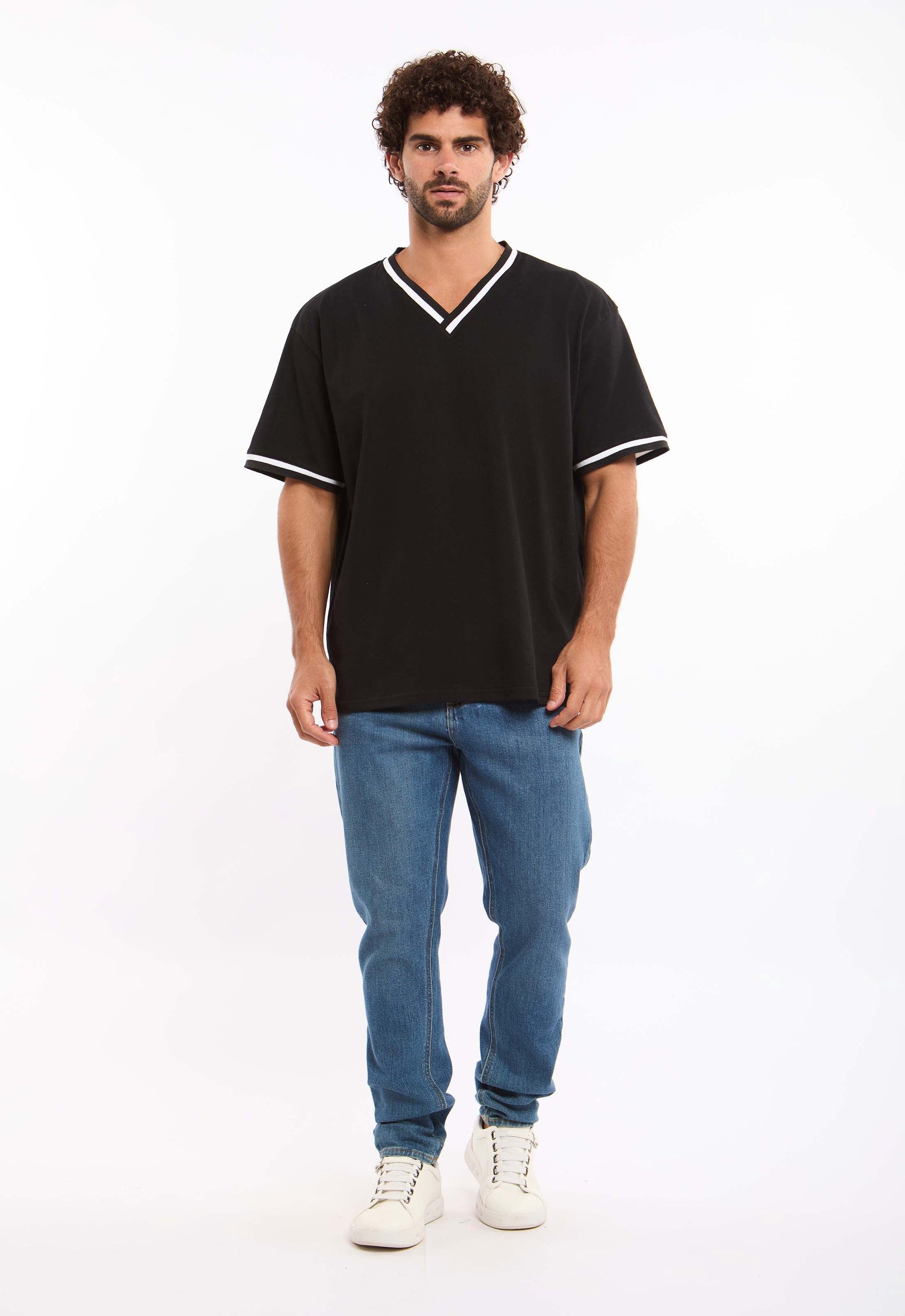 Lined Elbow Sleeves with V-Neck Relaxed Tee