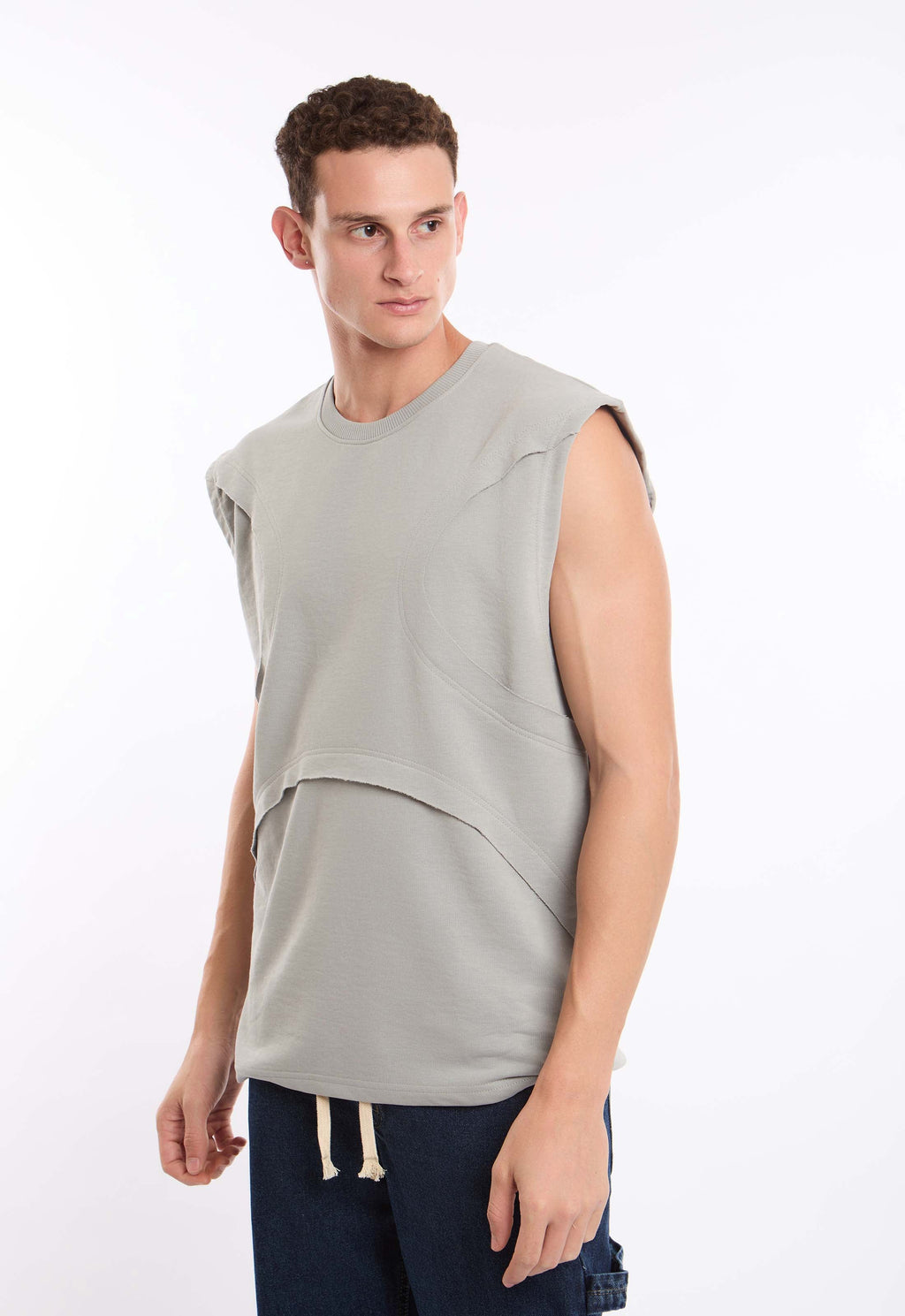 Ribbed Crew Neck Sleeveless Tee with Cut-Outs