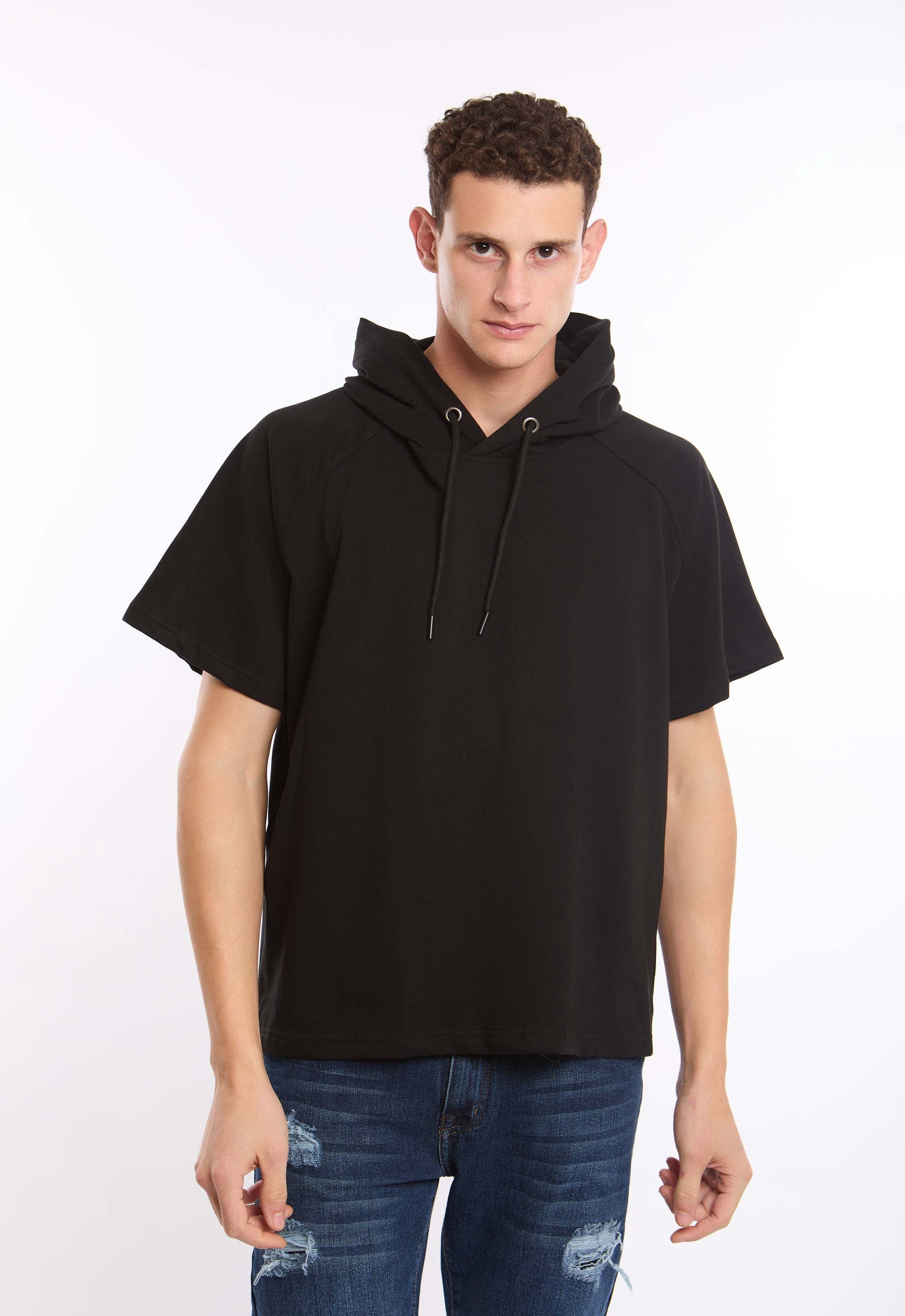 Hooded Neck with Drawstring Solid Tee