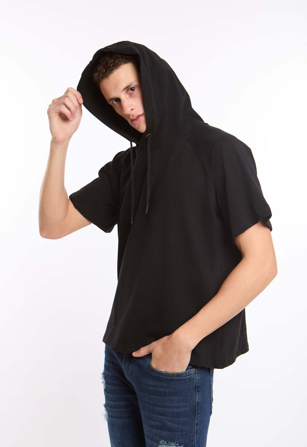 Hooded Neck with Drawstring Solid Tee