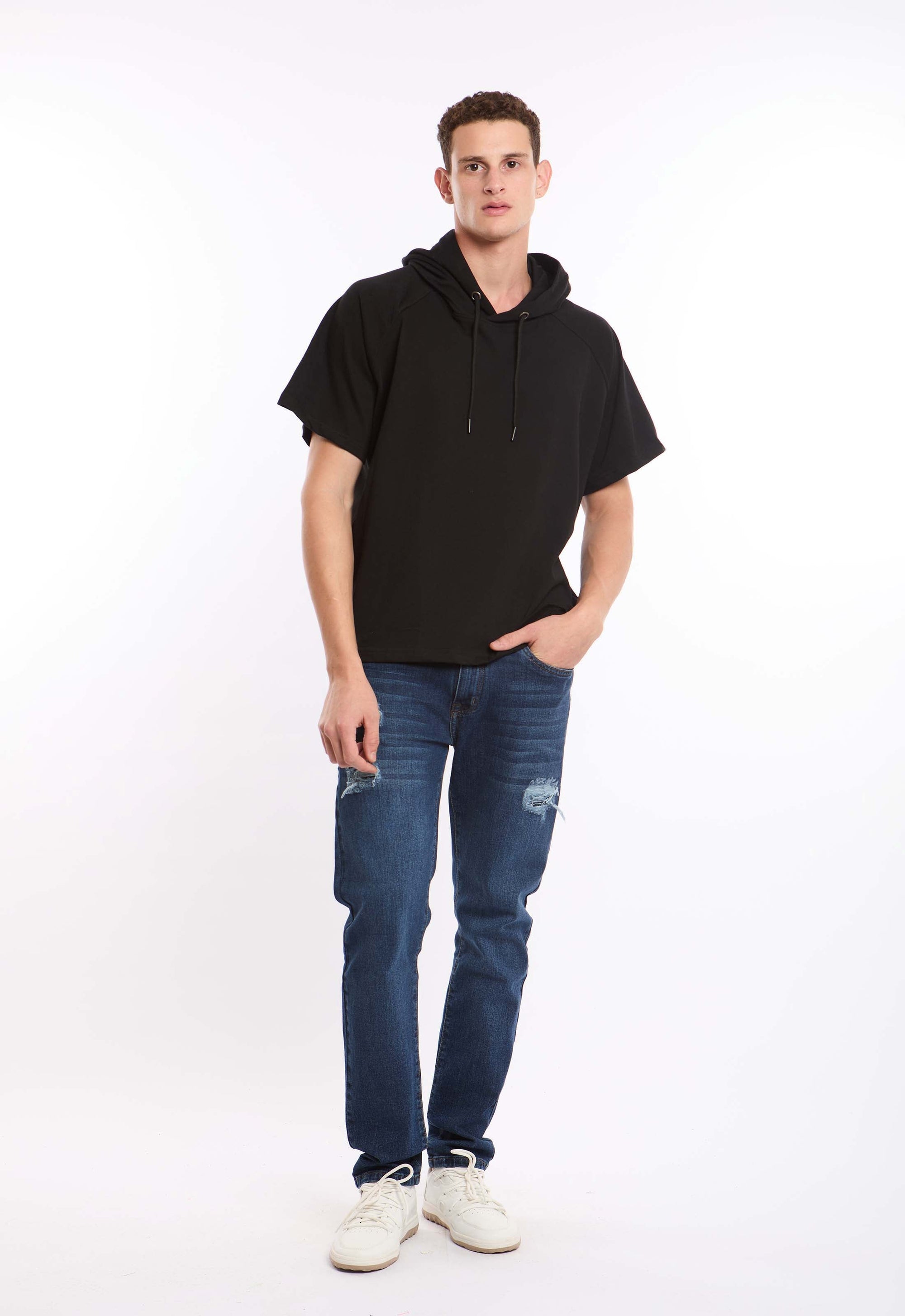 Hooded Neck with Drawstring Solid Tee