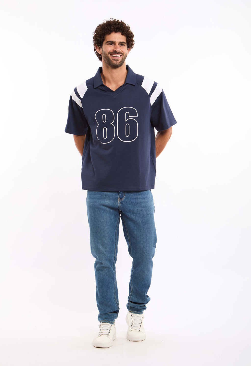 Open V-Neck Relaxed Fit Polo Shirt