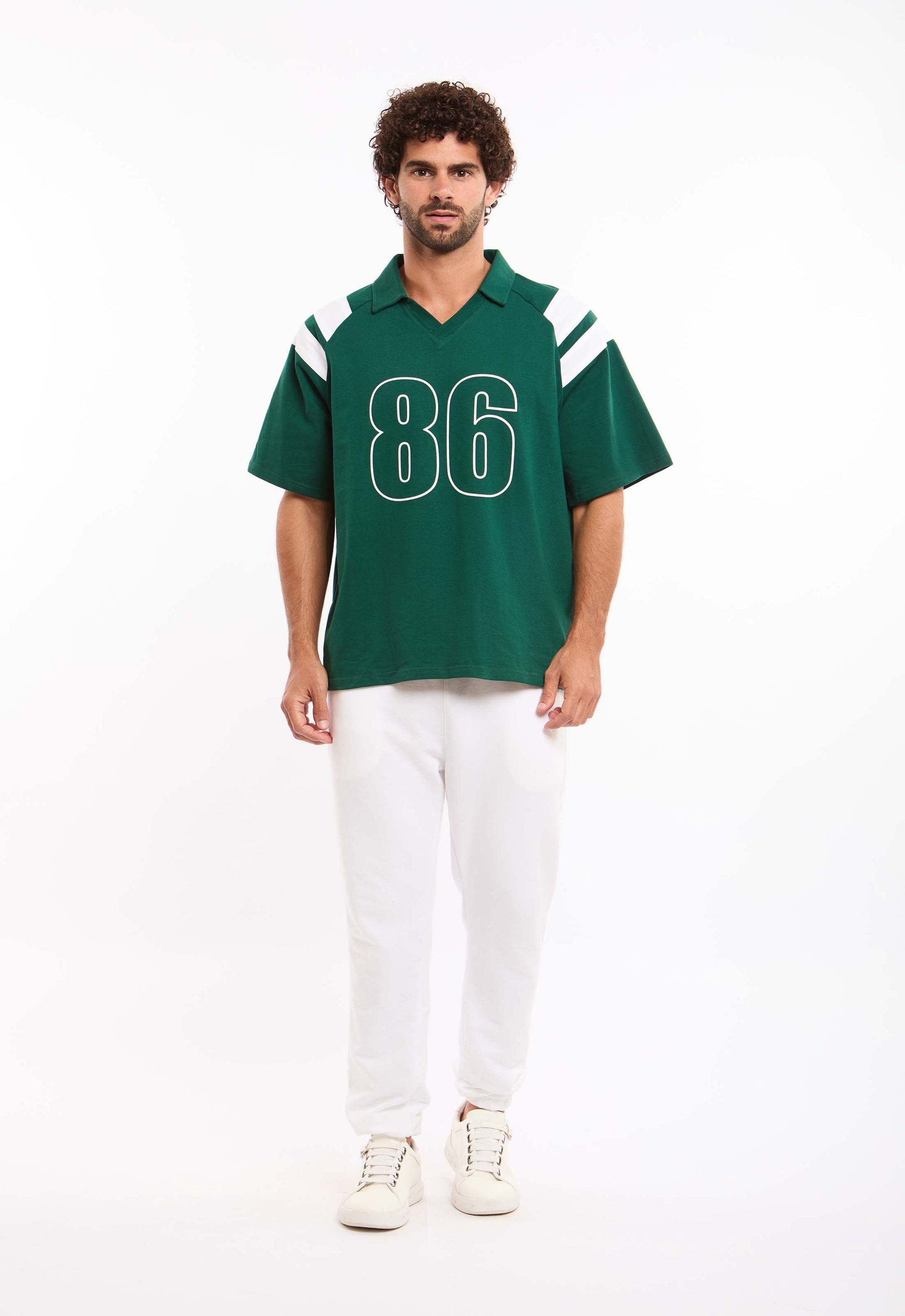 Open V-Neck Relaxed Fit Polo Shirt