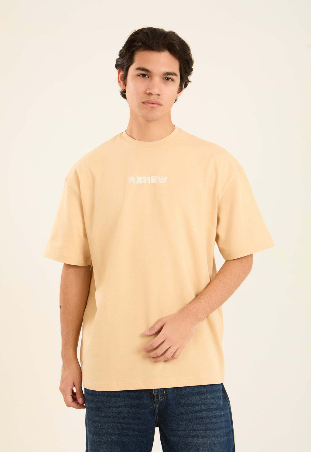 Printed "Renew" Slip On Relaxed Tee
