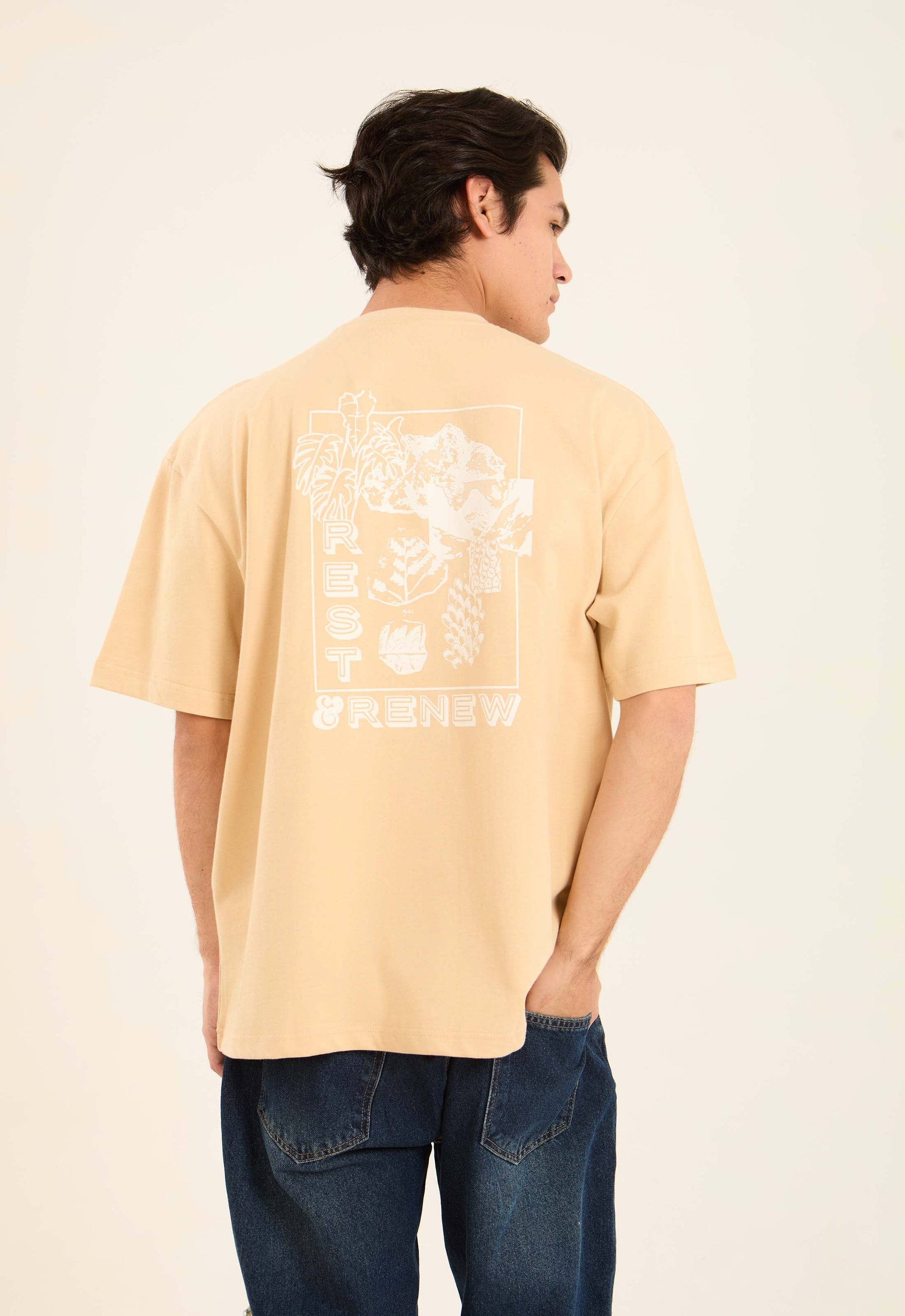 Printed "Renew" Slip On Relaxed Tee