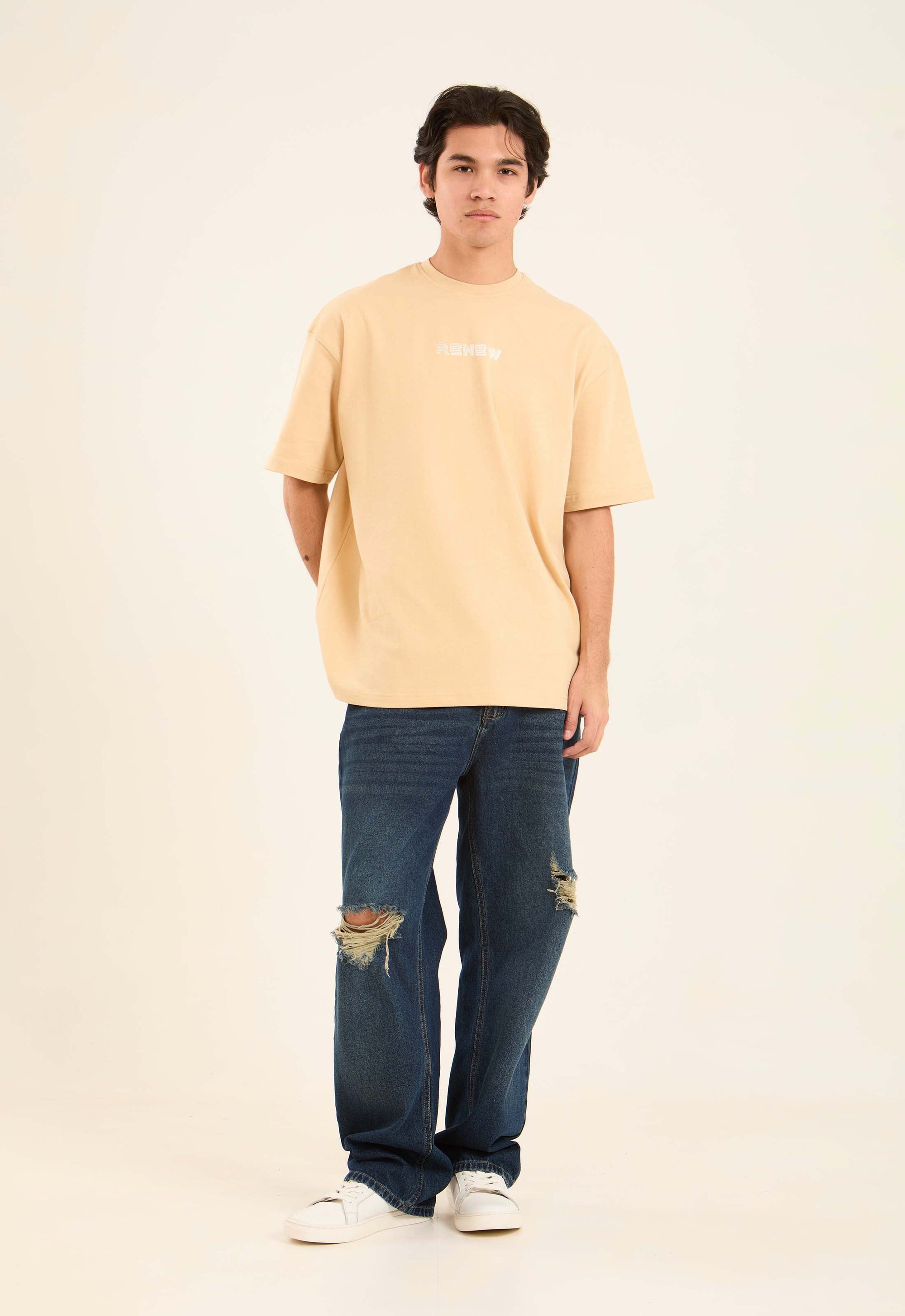 Printed "Renew" Slip On Relaxed Tee