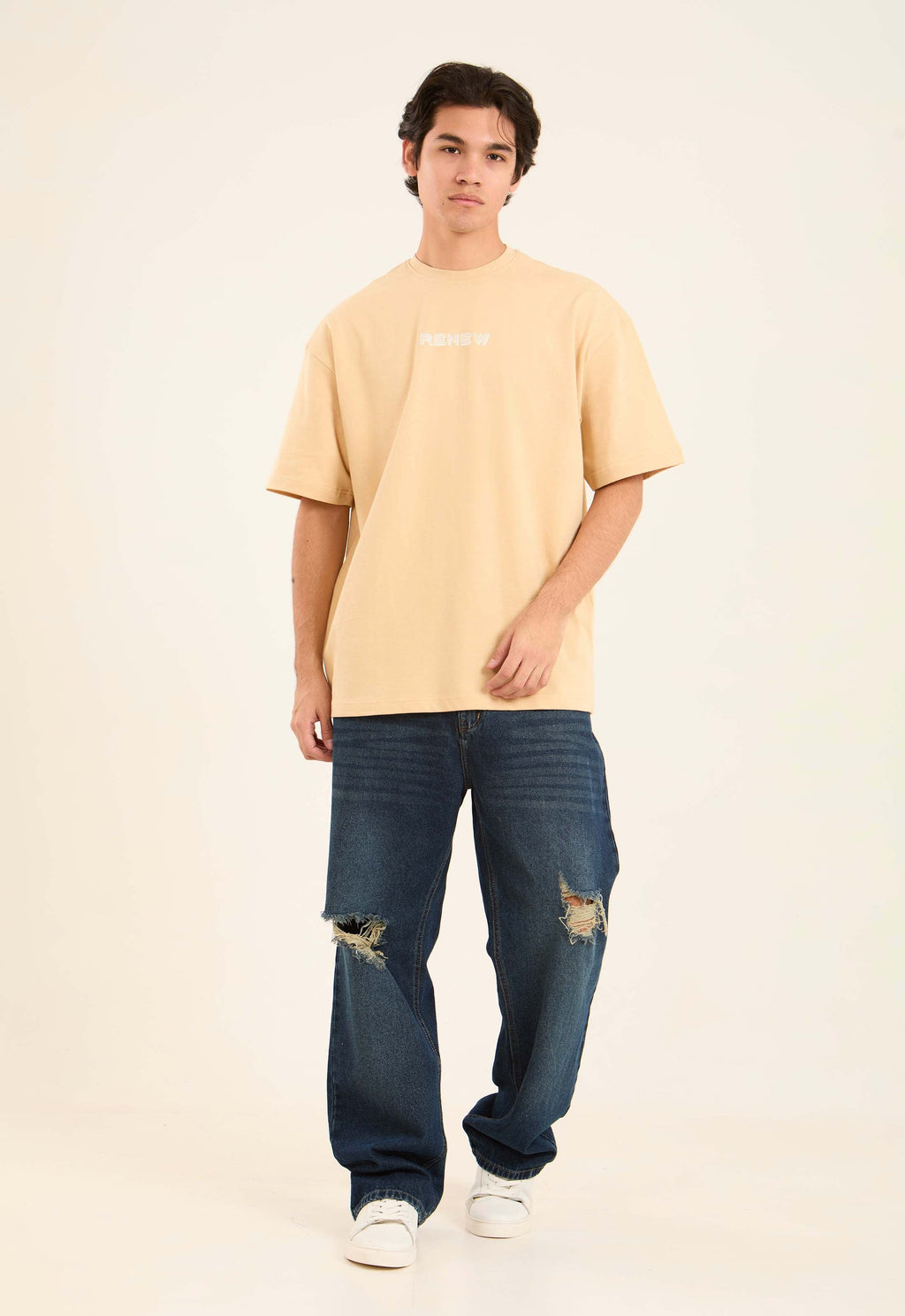 Printed "Renew" Slip On Relaxed Tee