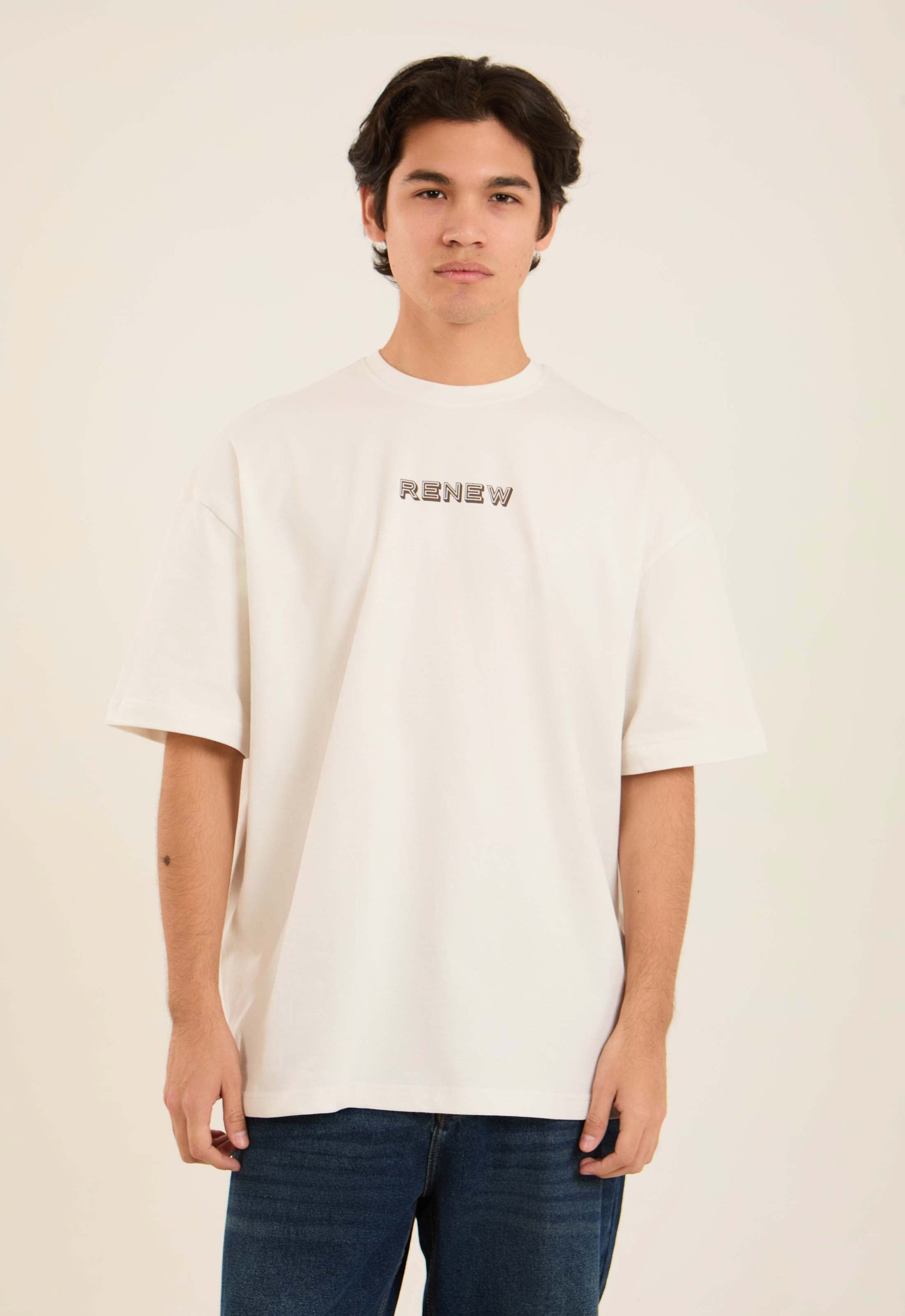 Printed "Renew" Slip On Relaxed Tee