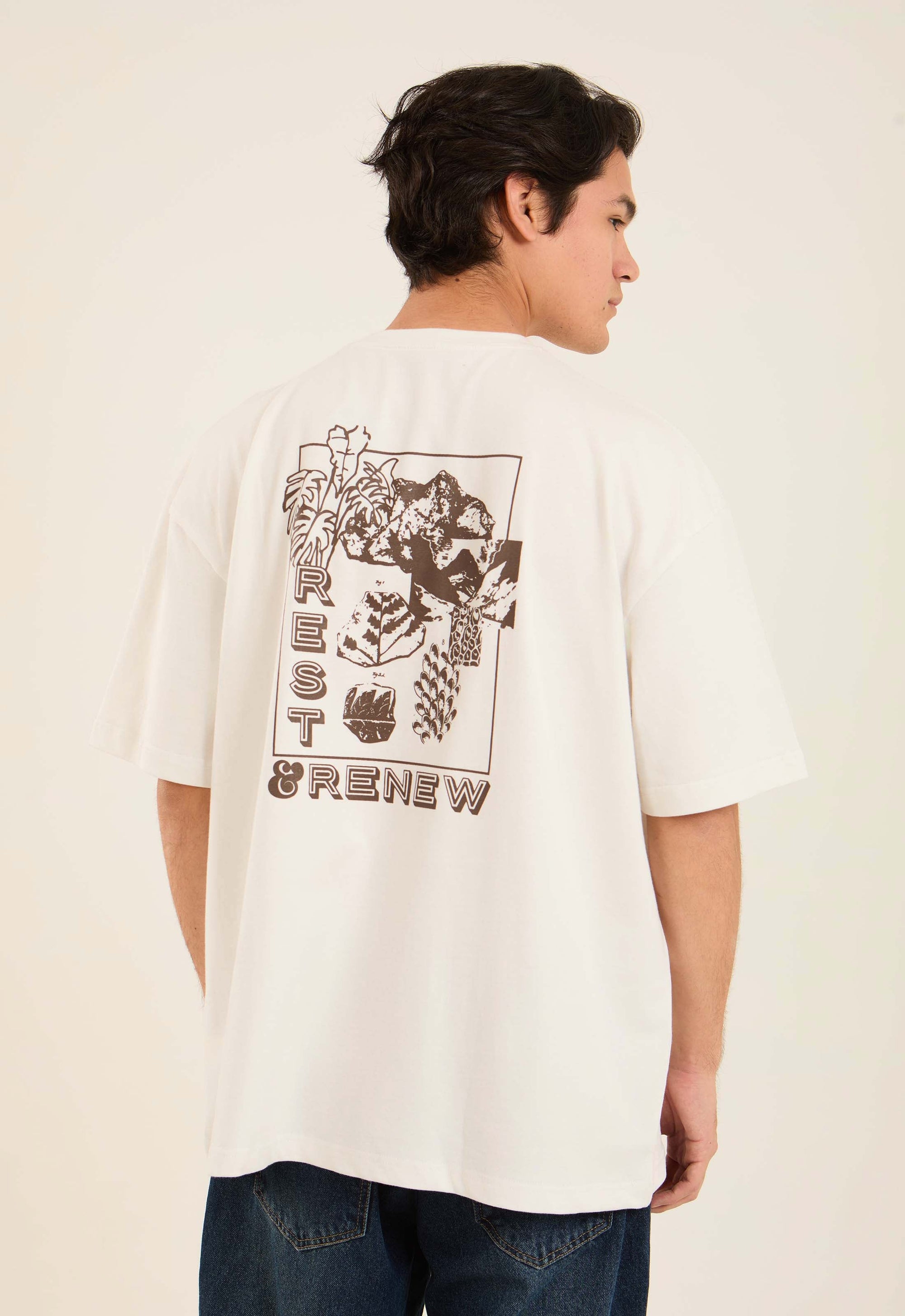 Printed "Renew" Slip On Relaxed Tee
