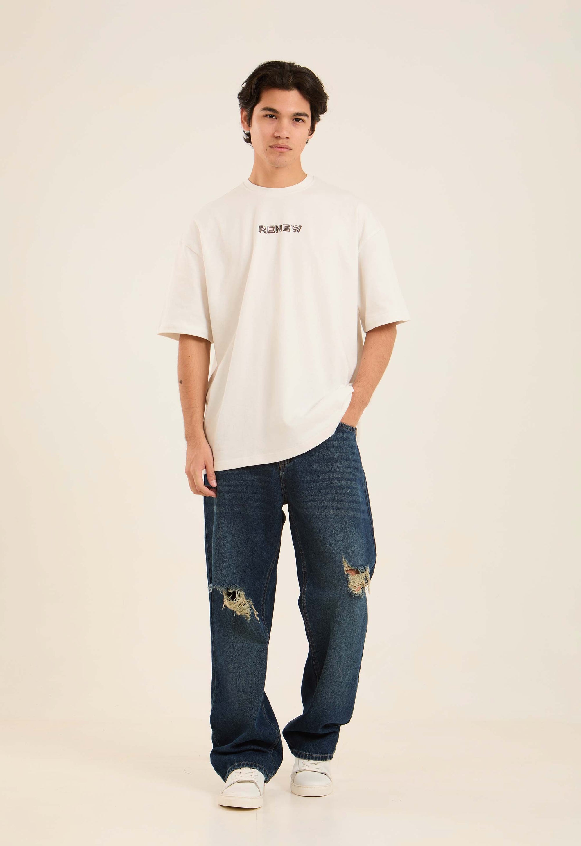 Printed "Renew" Slip On Relaxed Tee