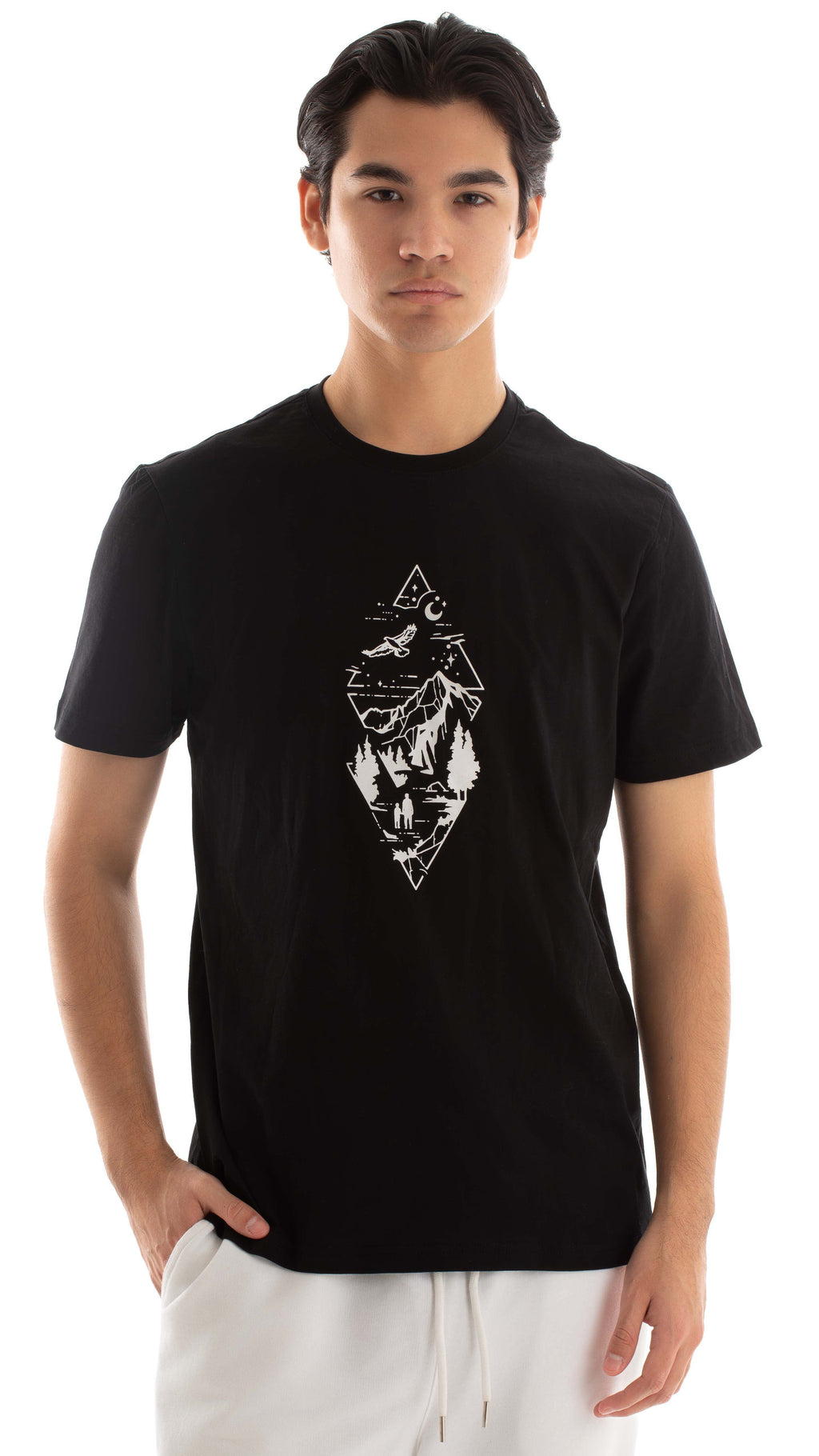 Round Neck Short Sleeves Tee with Front Print