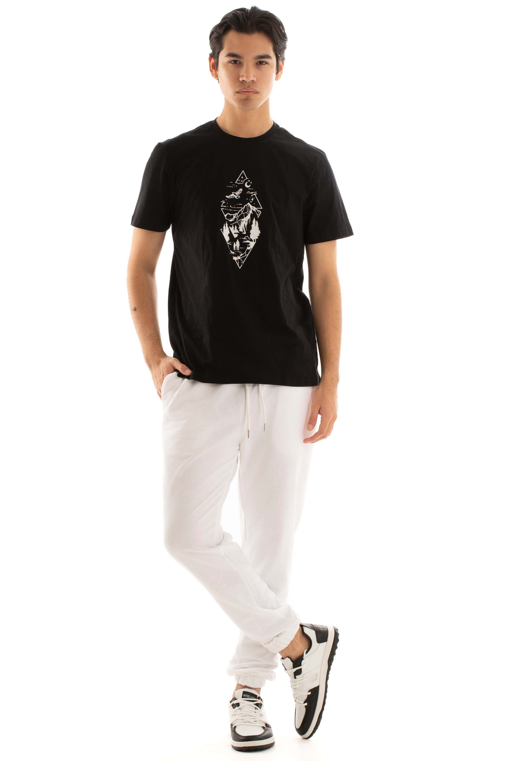 Round Neck Short Sleeves Tee with Front Print