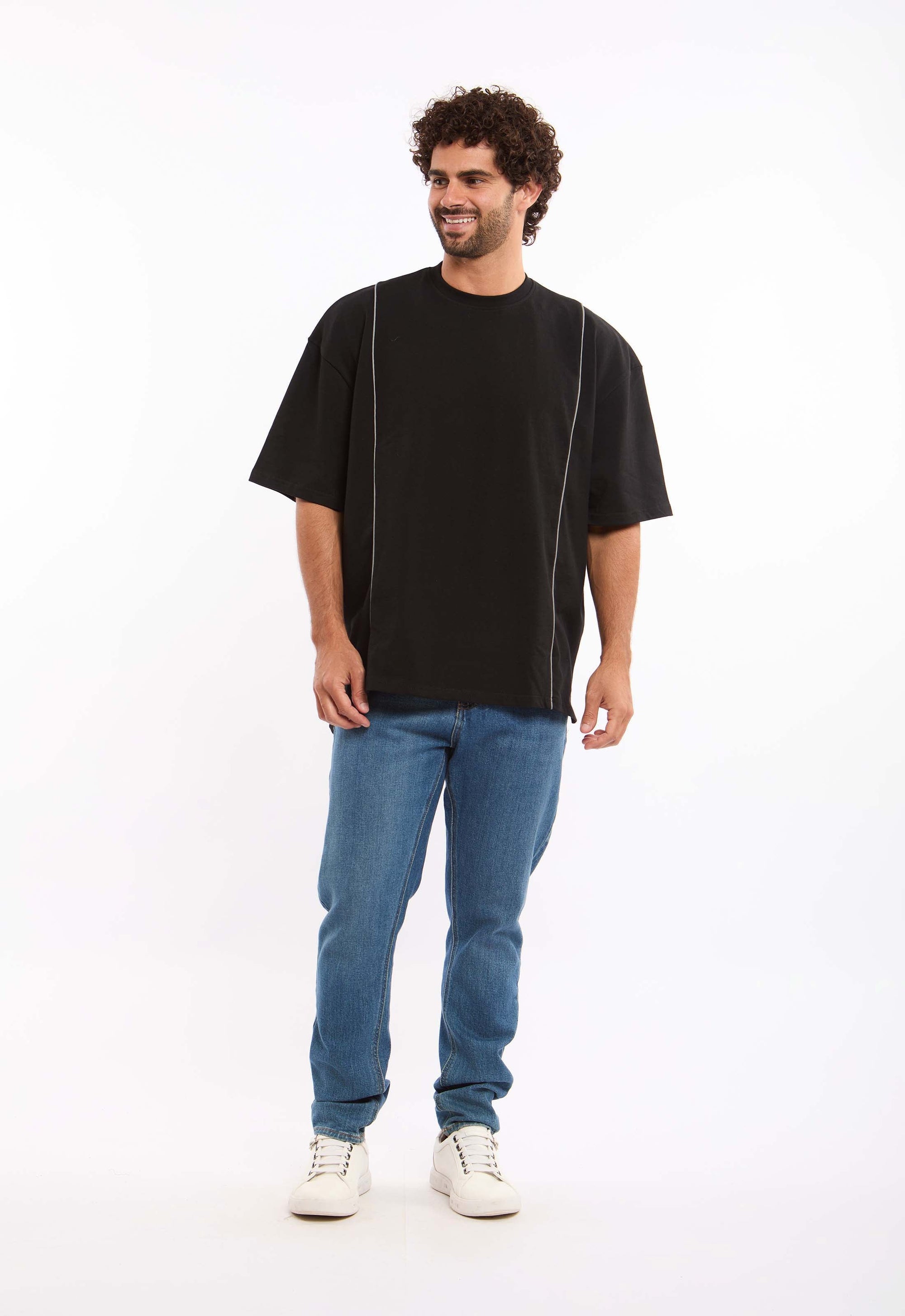 Elbow Sleeves Casual Tee with Front Piping Details