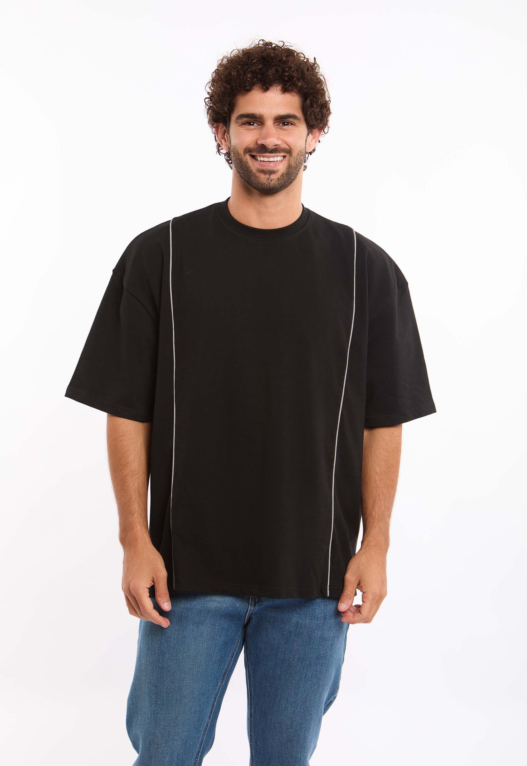 Elbow Sleeves Casual Tee with Front Piping Details