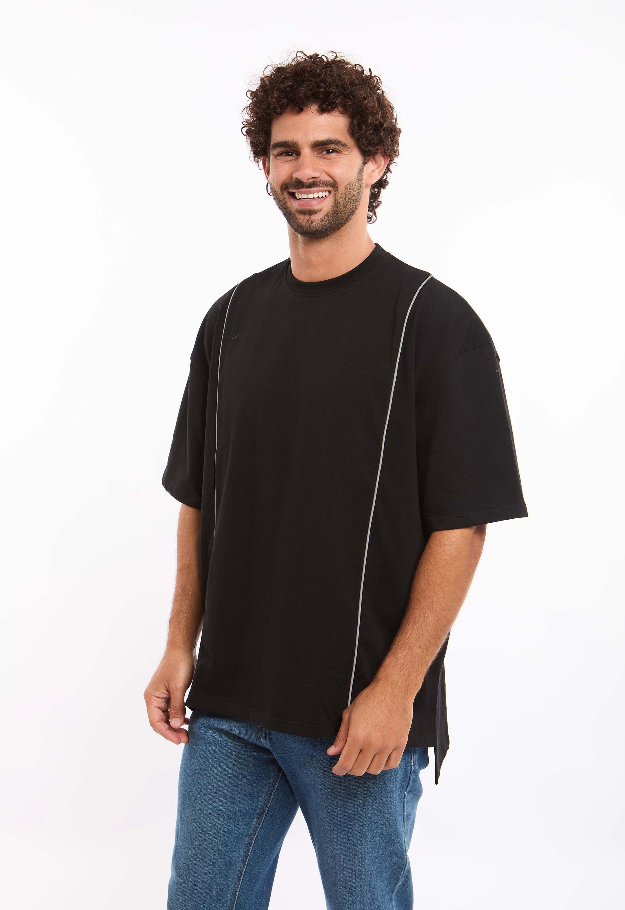Elbow Sleeves Casual Tee with Front Piping Details