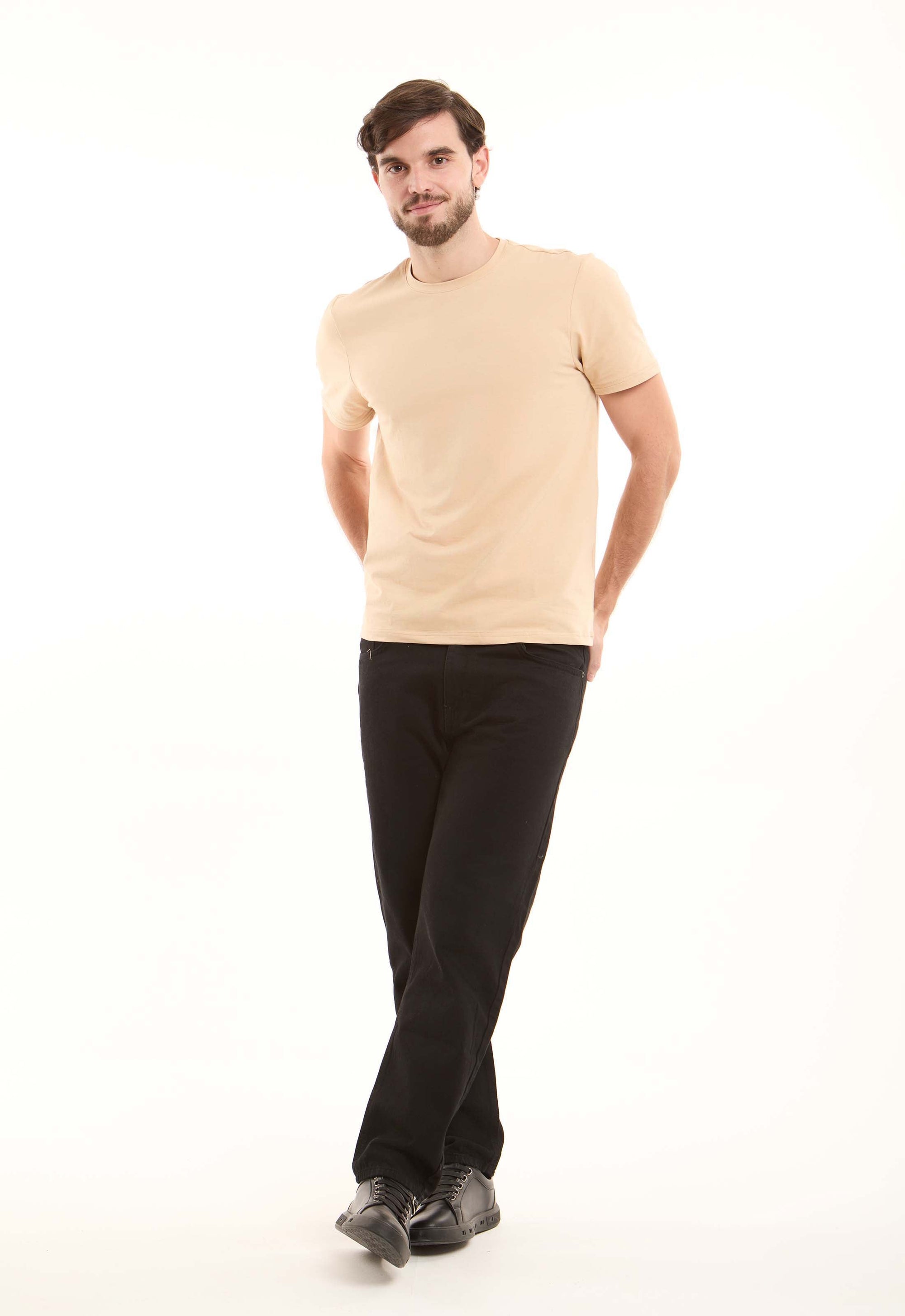 تيشيرت قطن سادة بأكمام قصيرة