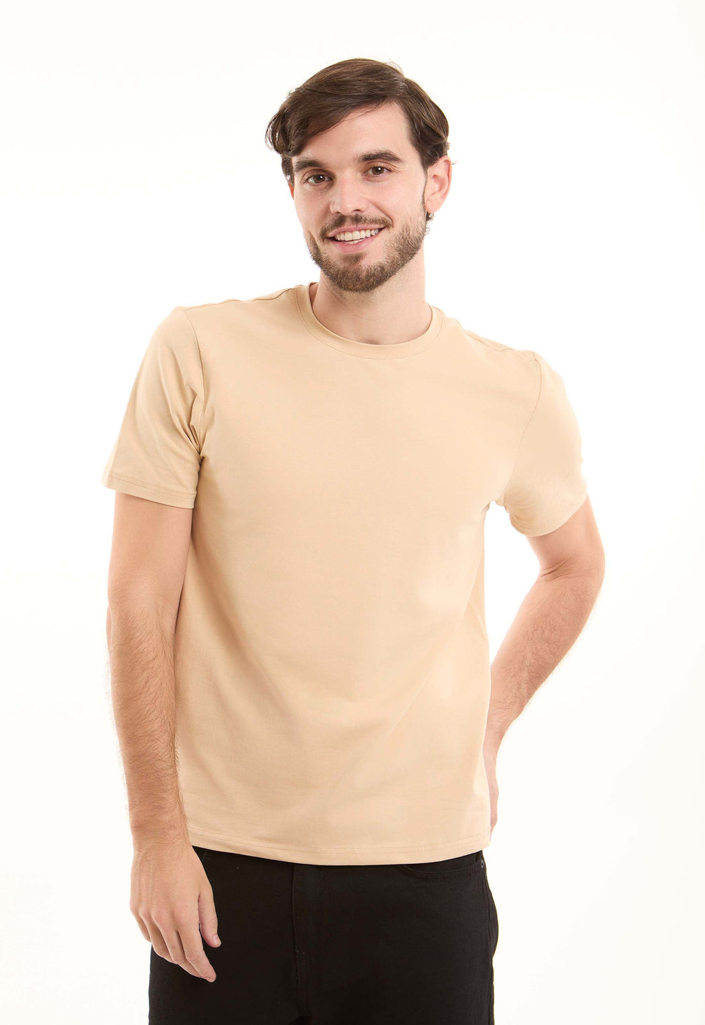 تيشيرت قطن سادة بأكمام قصيرة