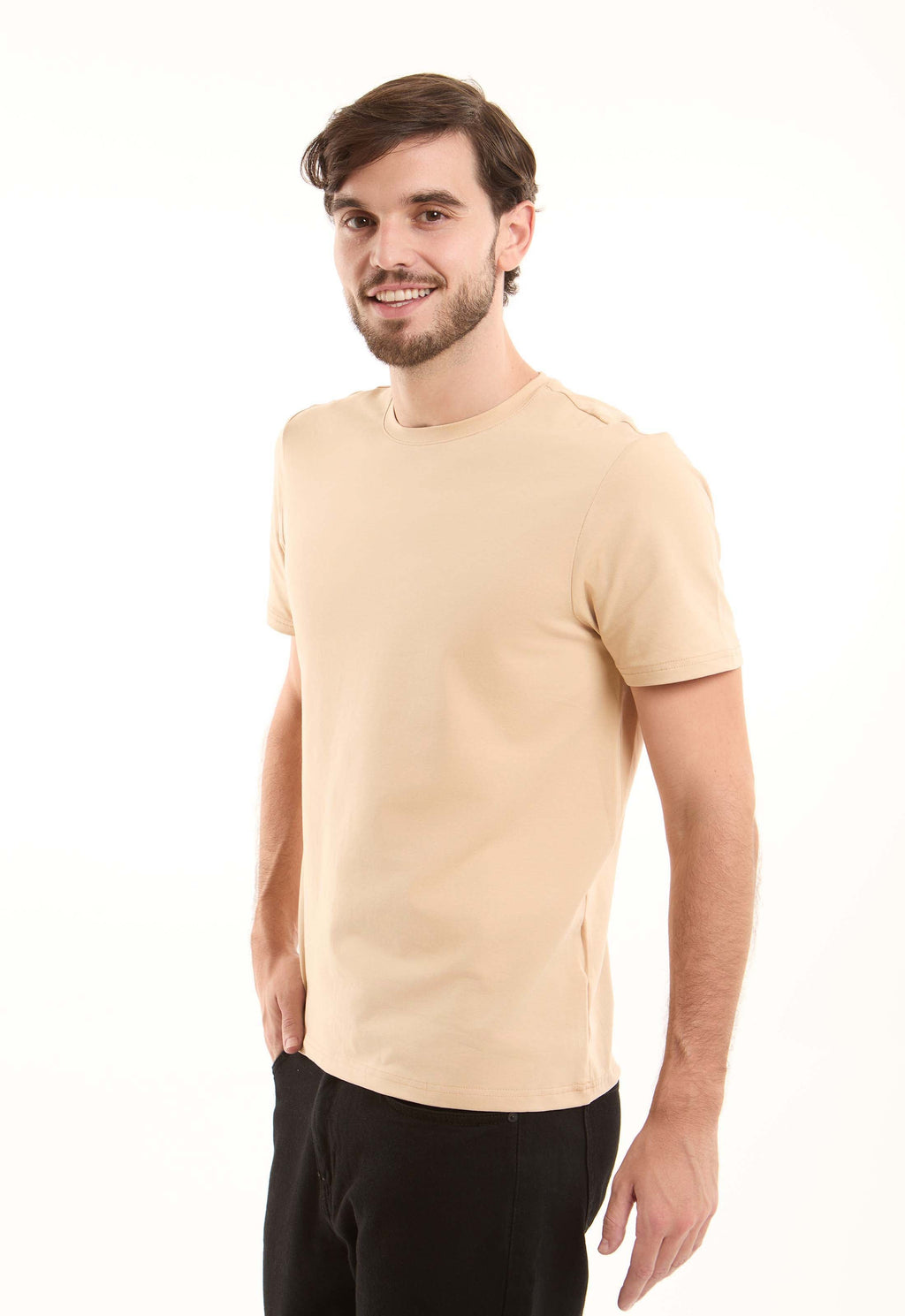 تيشيرت قطن سادة بأكمام قصيرة