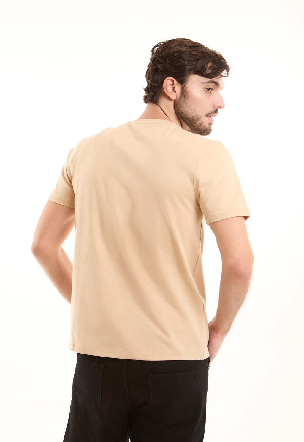 تيشيرت قطن سادة بأكمام قصيرة