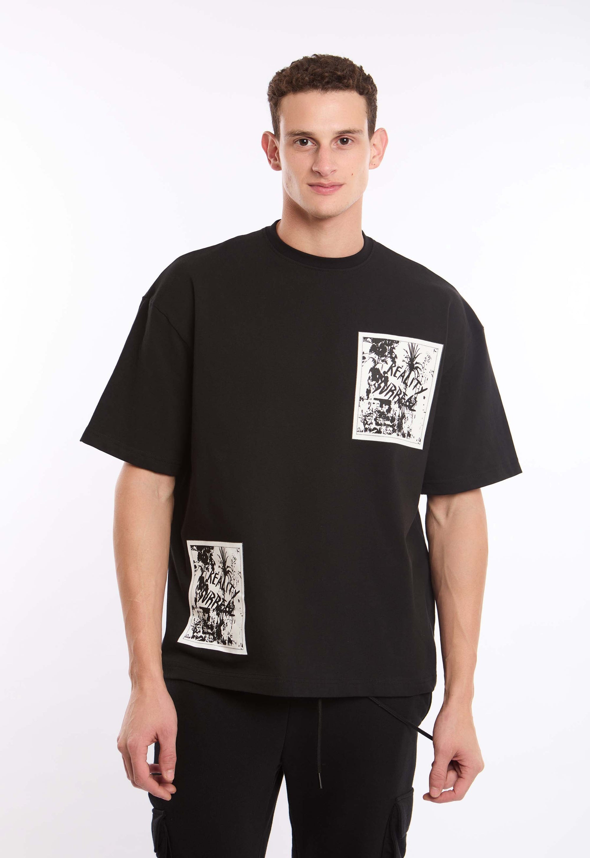 Relaxed Fit Round Neck Tee with Front Print