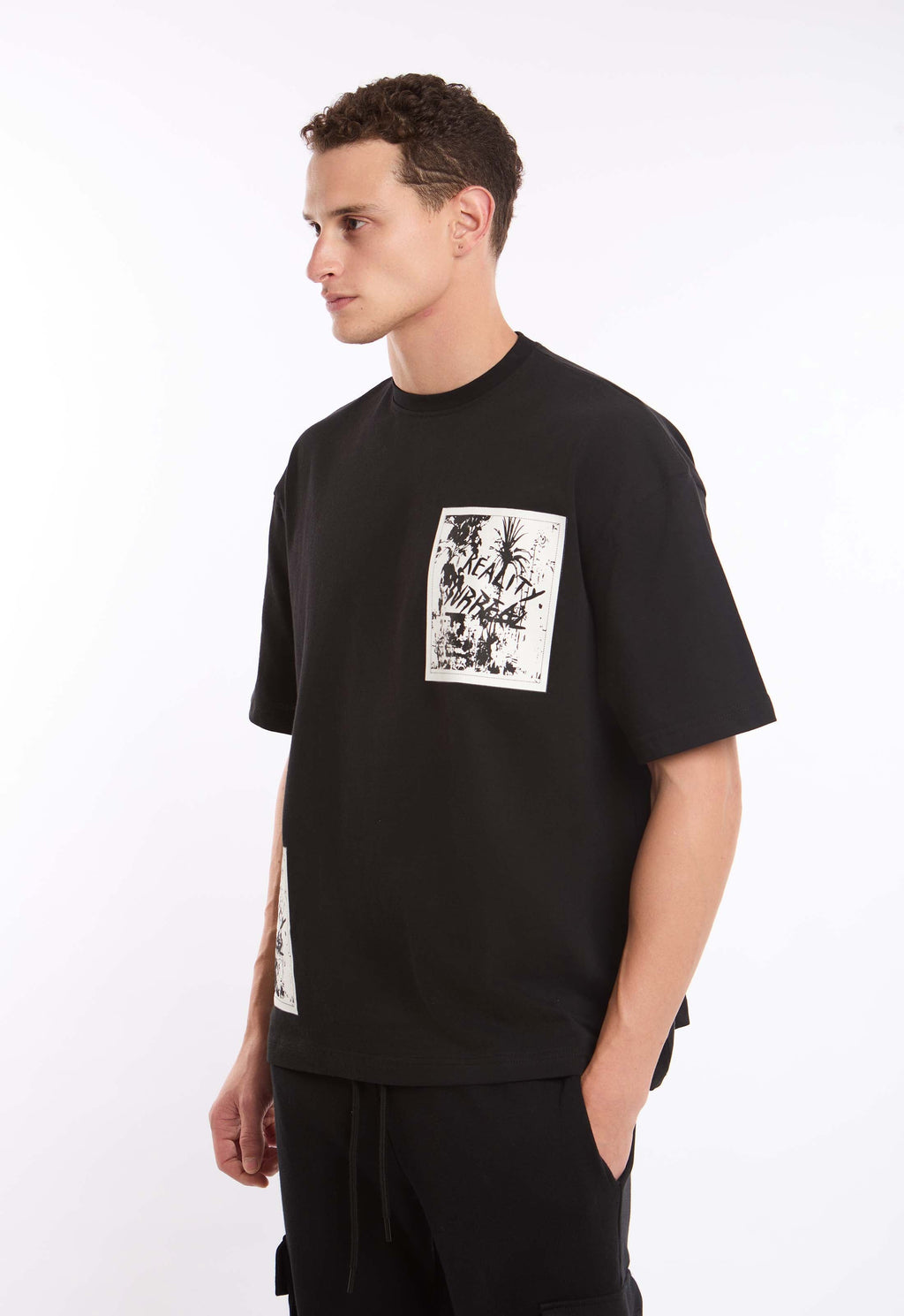 Relaxed Fit Round Neck Tee with Front Print