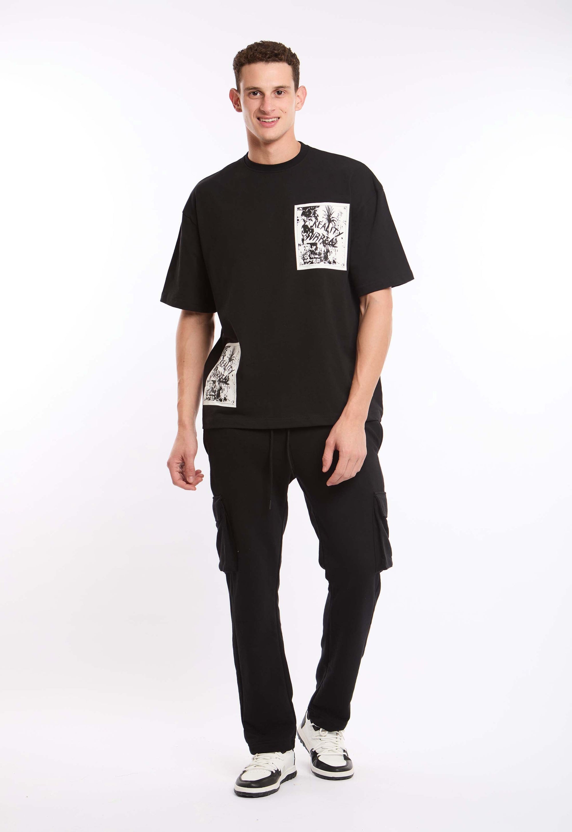 Relaxed Fit Round Neck Tee with Front Print