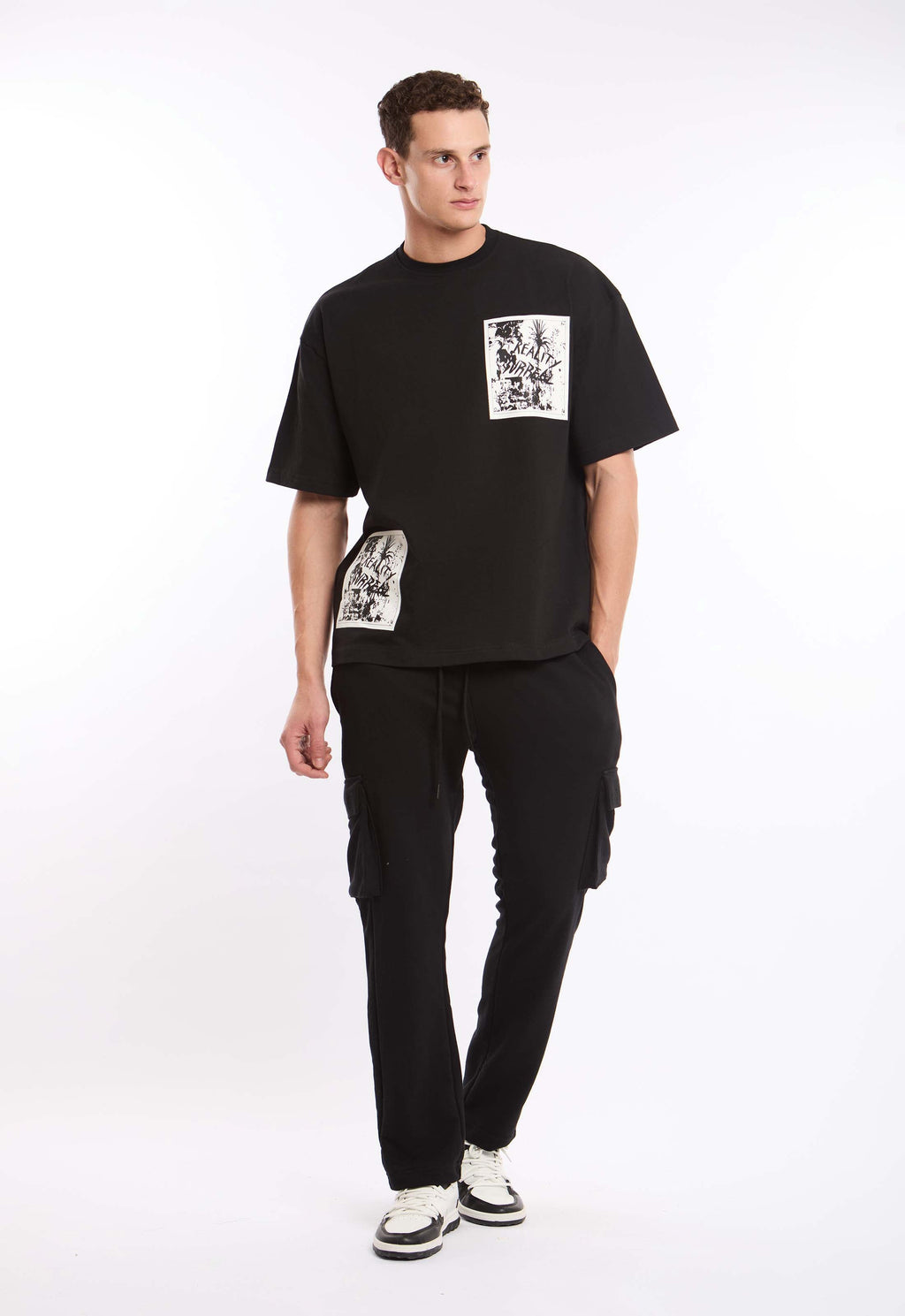 Relaxed Fit Round Neck Tee with Front Print