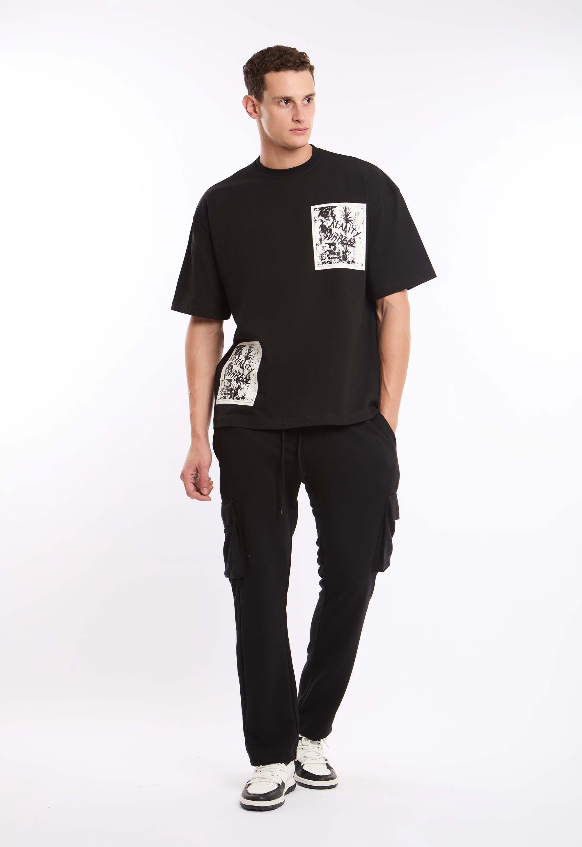 Relaxed Fit Round Neck Tee with Front Print