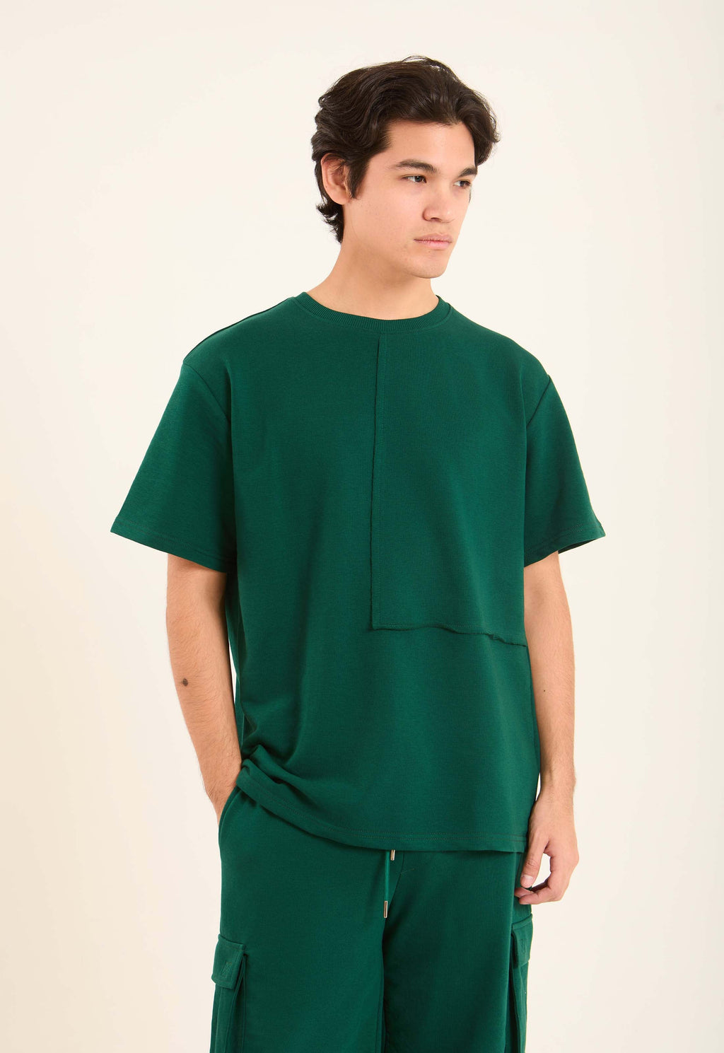 Solid Elbow Sleeves Relaxed Fit Tee