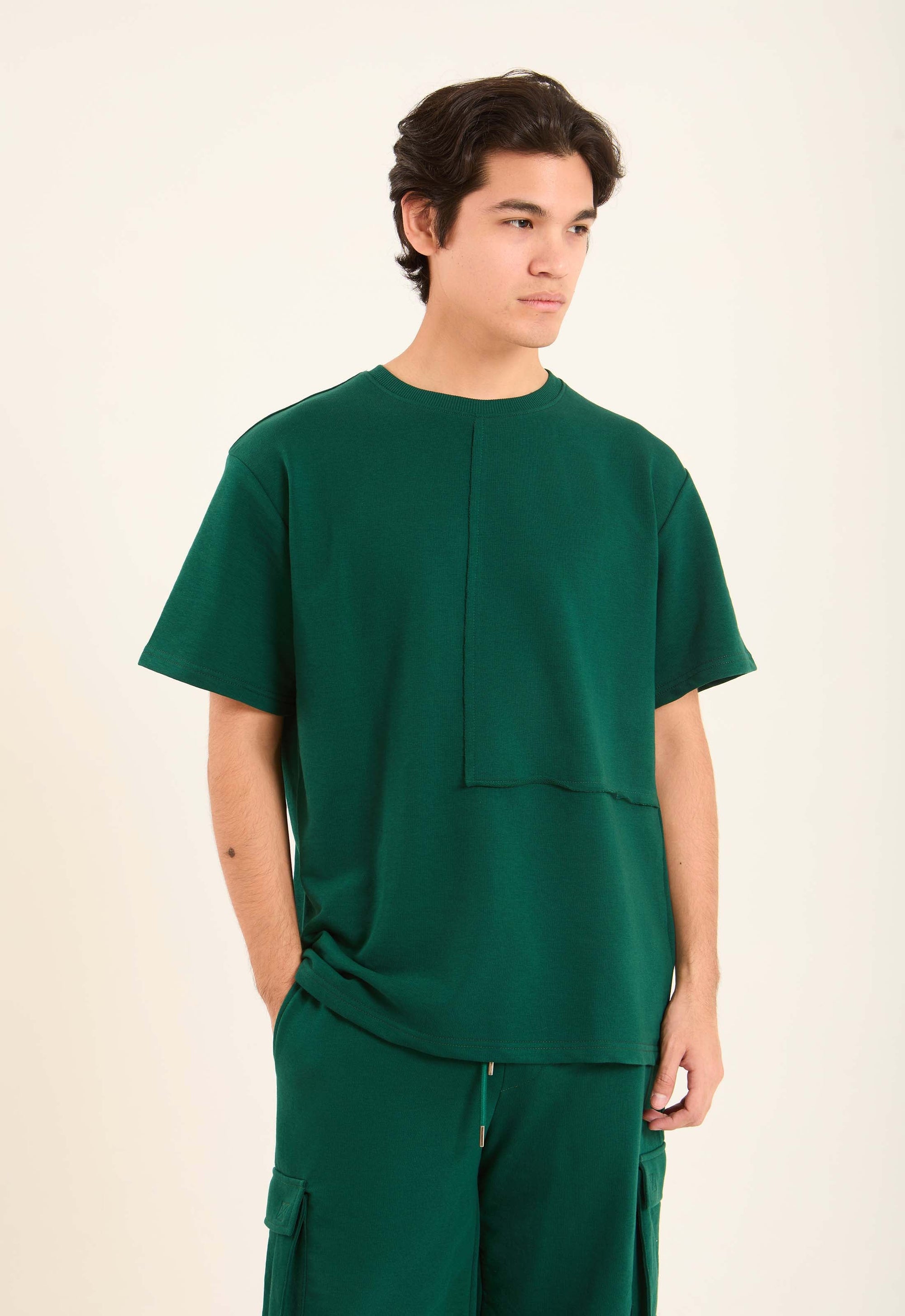 Solid Elbow Sleeves Relaxed Fit Tee