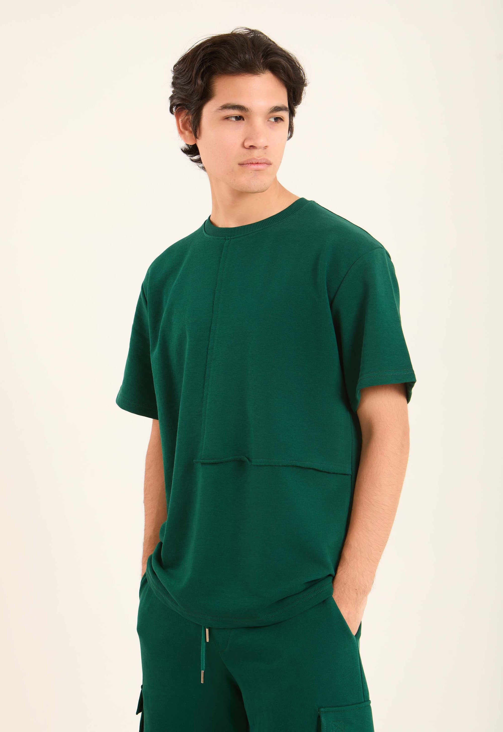 Solid Elbow Sleeves Relaxed Fit Tee