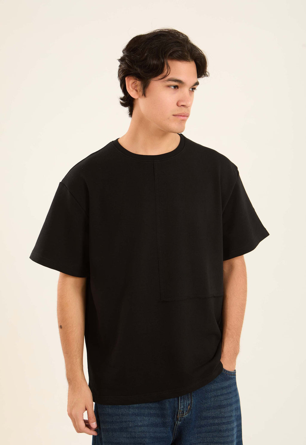 Solid Elbow Sleeves Relaxed Fit Tee
