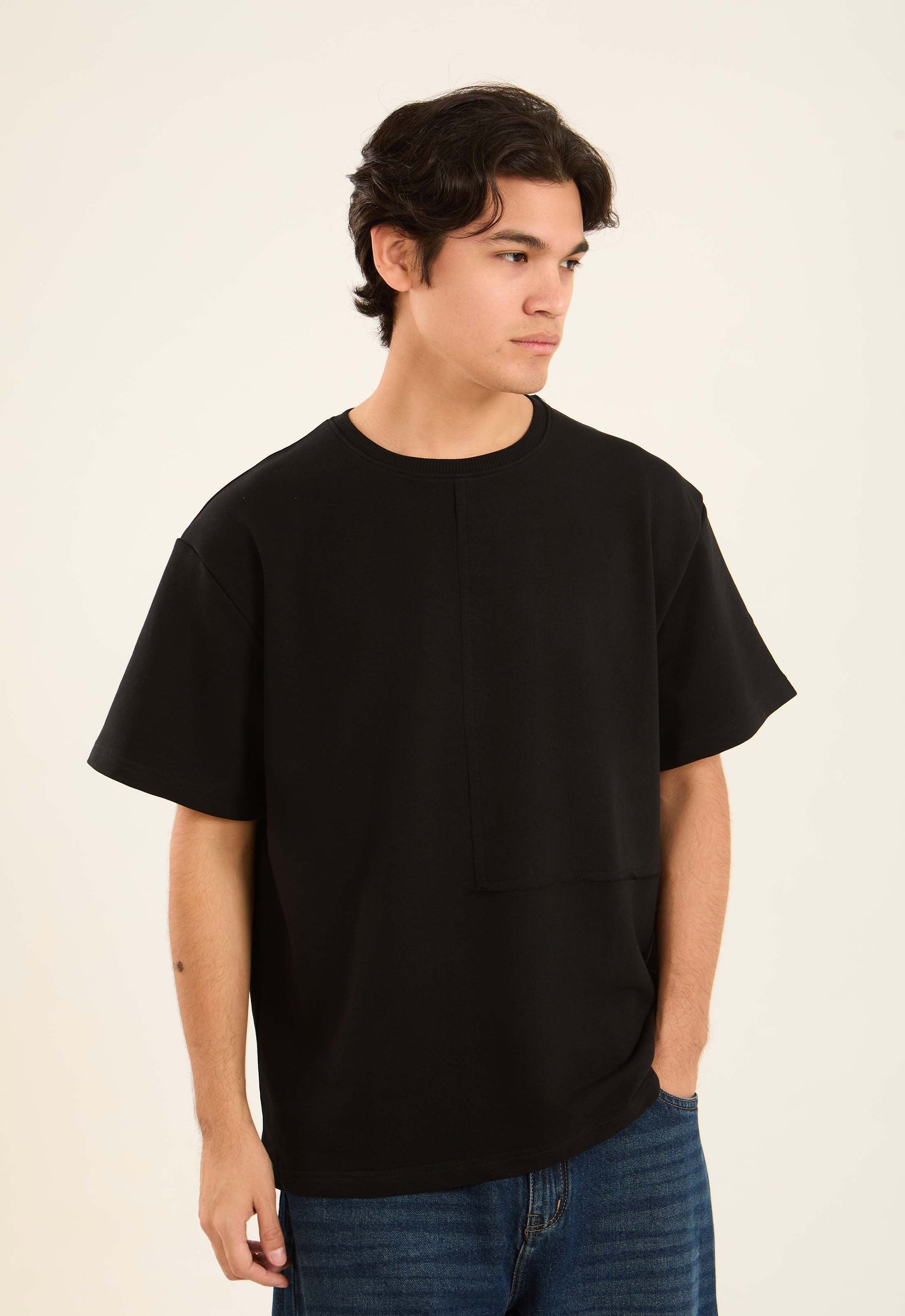 Solid Elbow Sleeves Relaxed Fit Tee