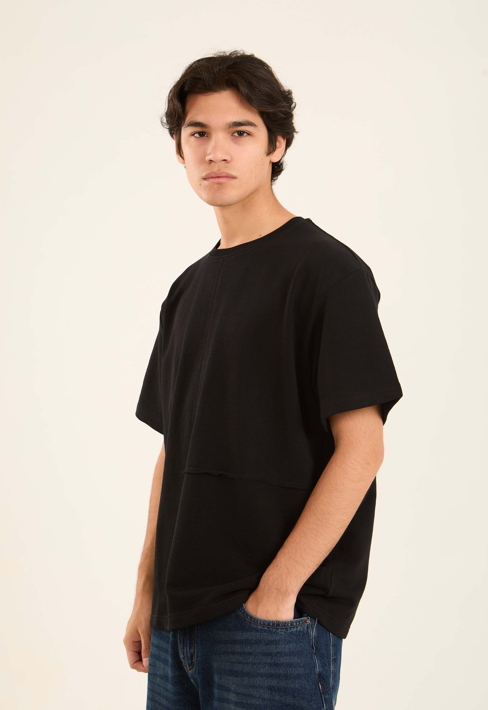 Solid Elbow Sleeves Relaxed Fit Tee