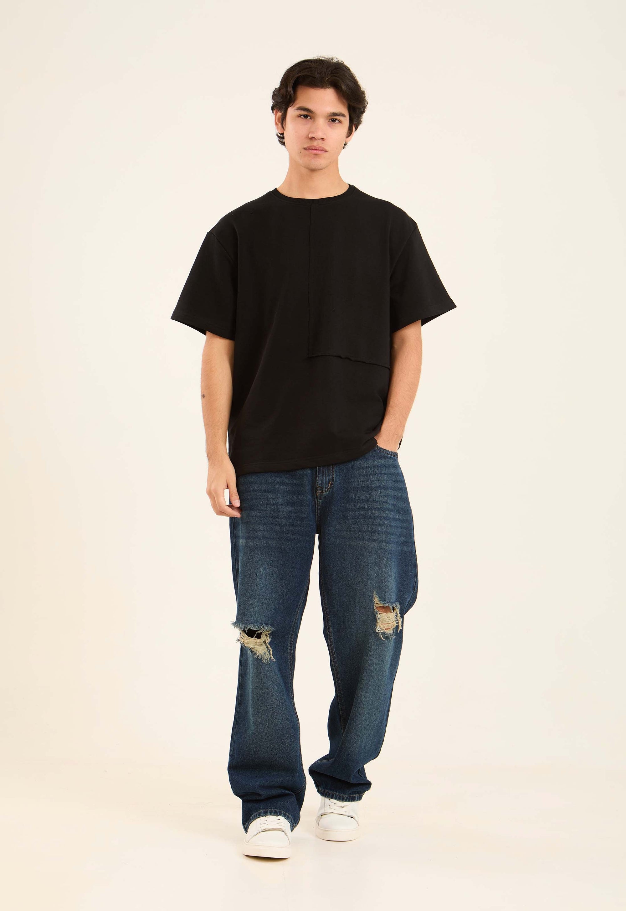 Solid Elbow Sleeves Relaxed Fit Tee