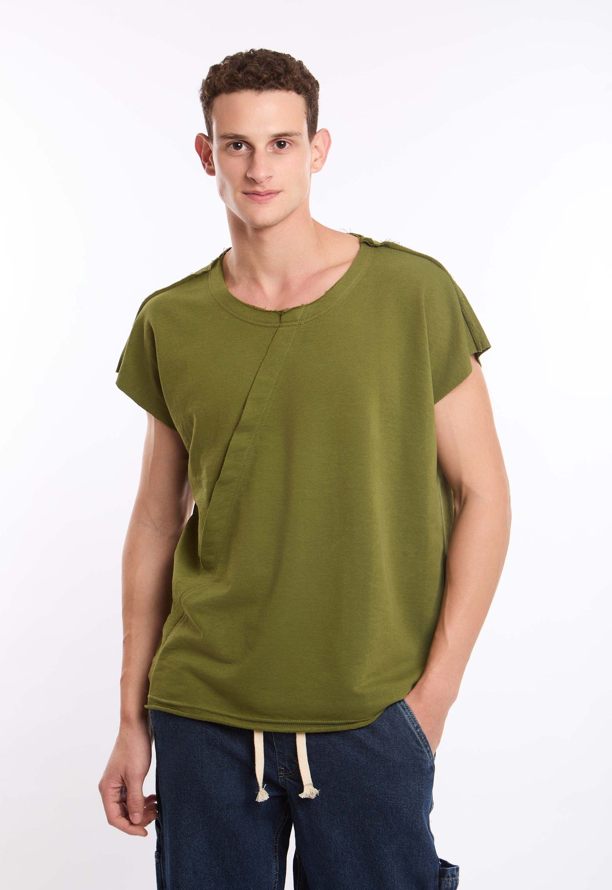 Wide Round Neck Short Sleeves Fluffy Tee