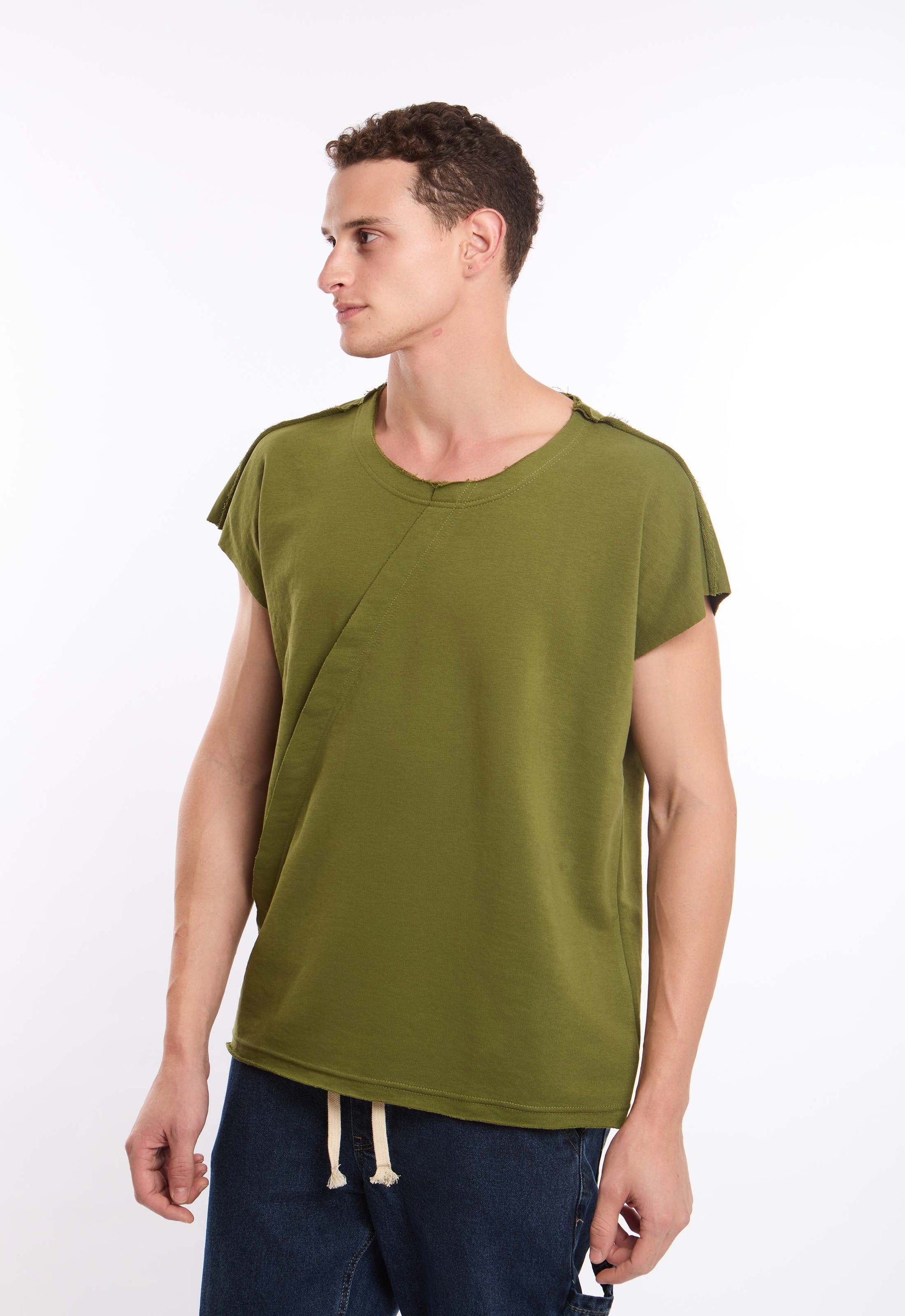 Wide Round Neck Short Sleeves Fluffy Tee