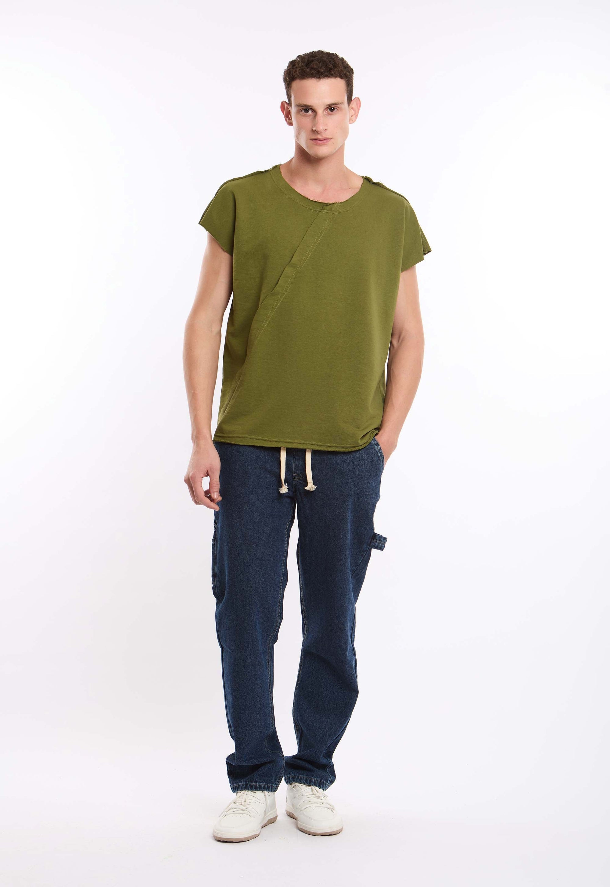 Wide Round Neck Short Sleeves Fluffy Tee