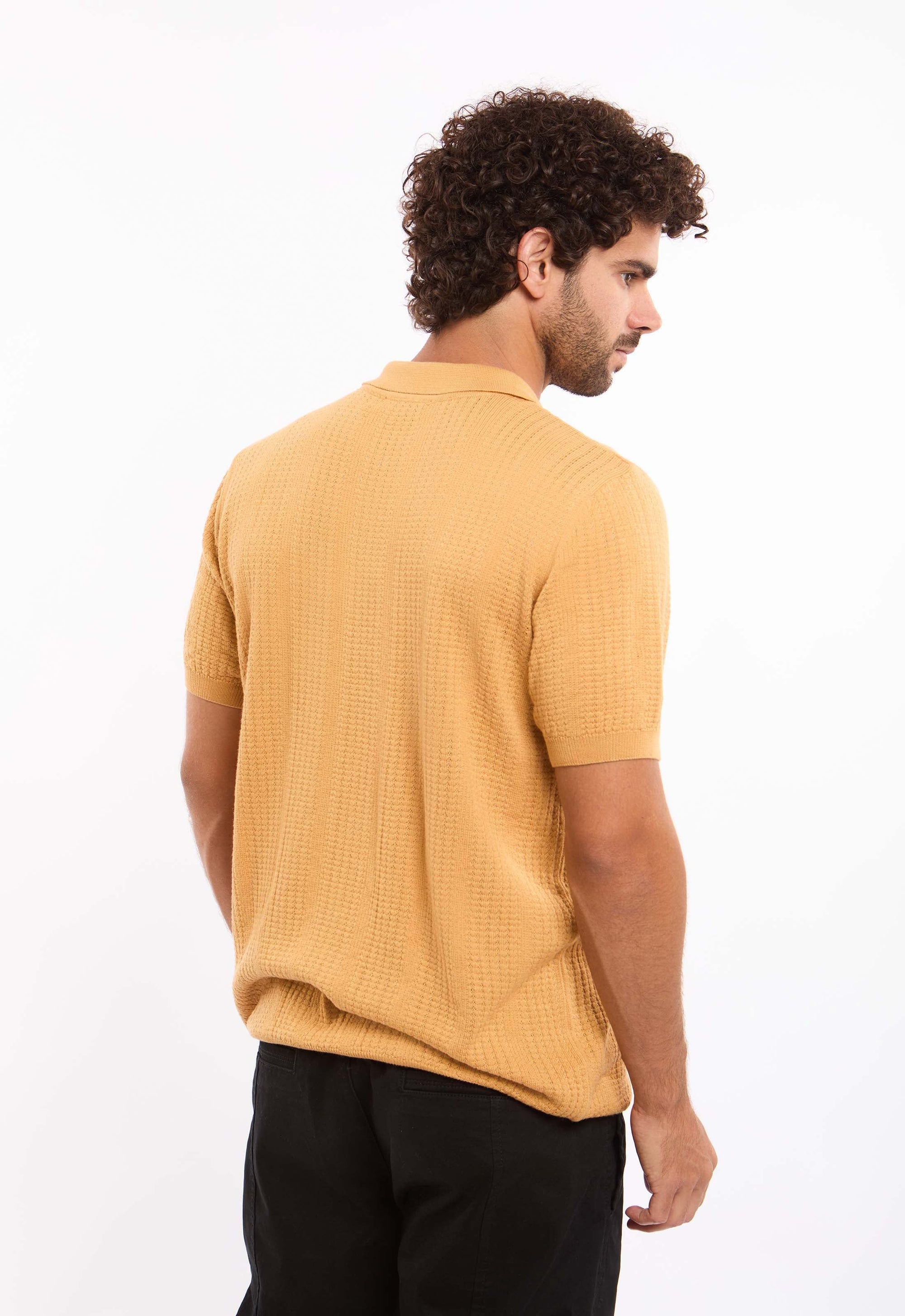 Zipped Neck Simple Knit Polo Shirt