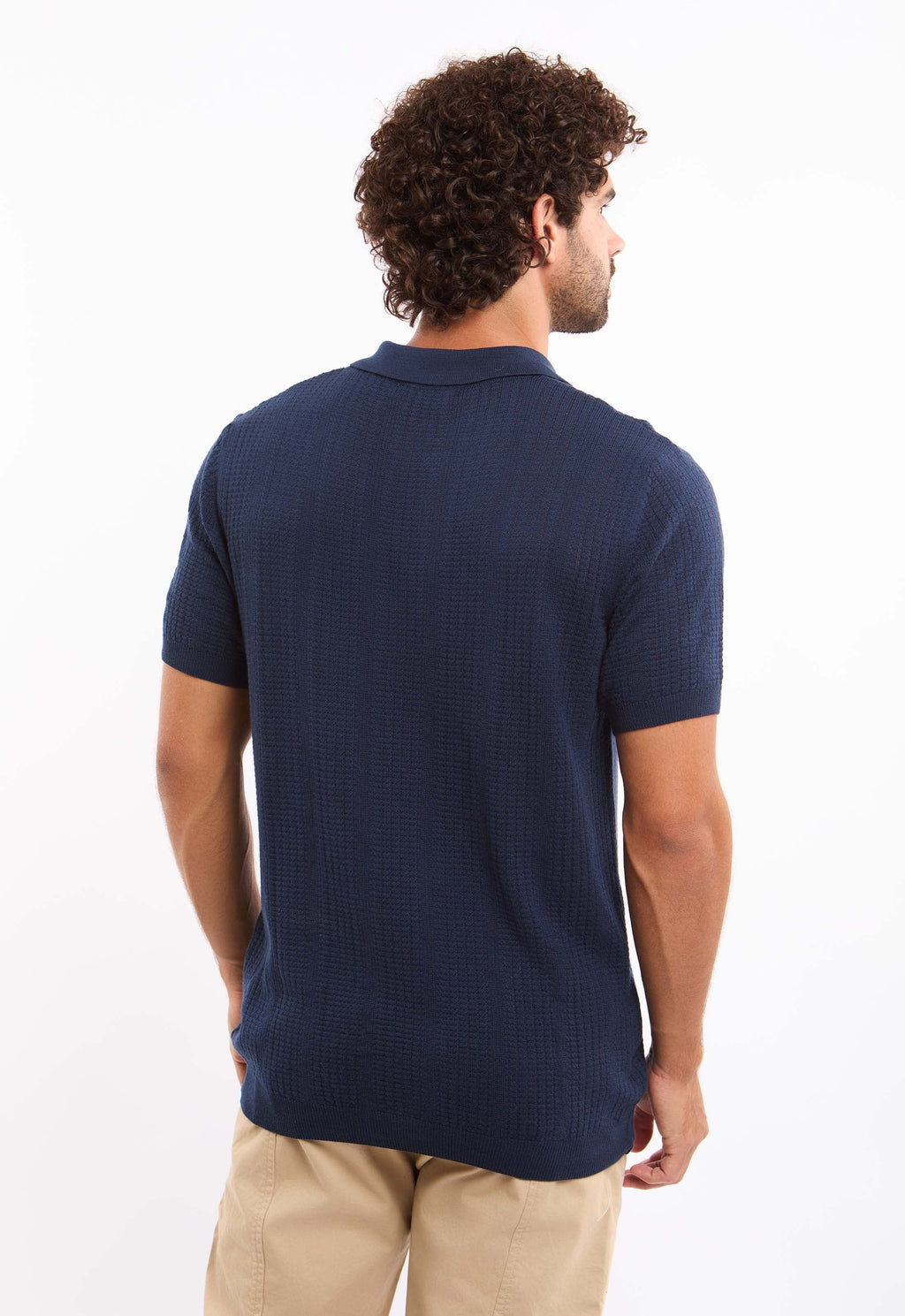 Zipped Neck Simple Knit Polo Shirt