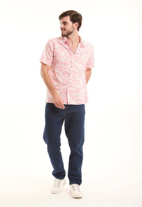 Baby pink Abstract floral print button up shirt