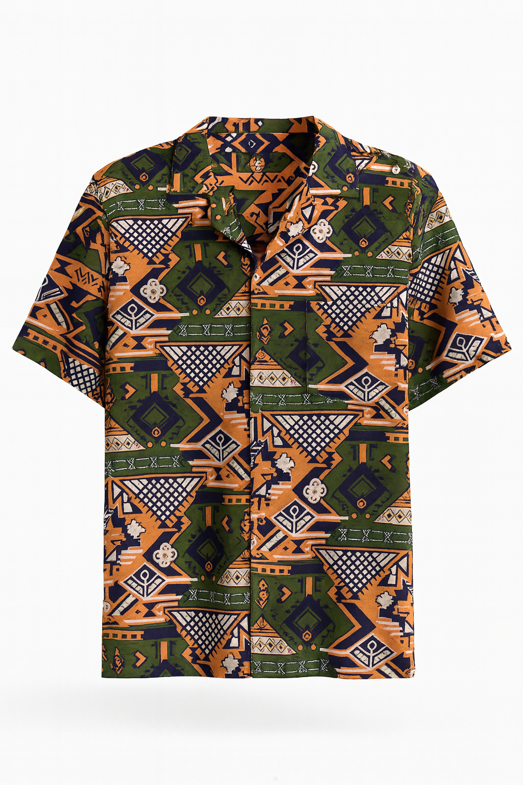 Men's Loose Fit Printed Shirt with Raw Edge Details Light Summer Melton 100% Cotton Multicolor