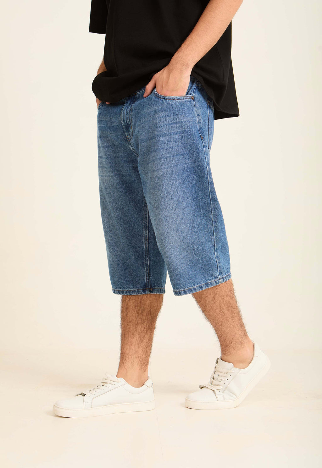 Casual Solid Long Denim Shorts