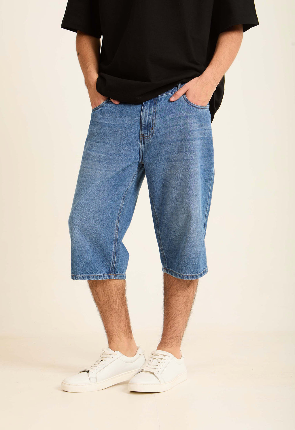 Casual Solid Long Denim Shorts
