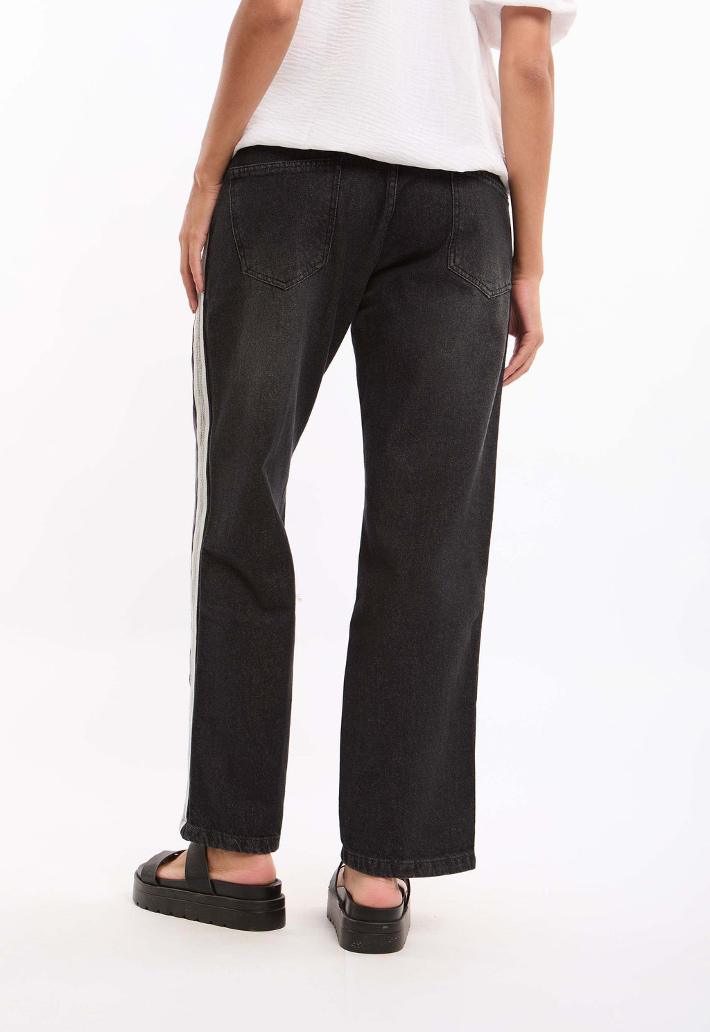 Striped-Side Cotton Pants with Relaxed Straight Cut