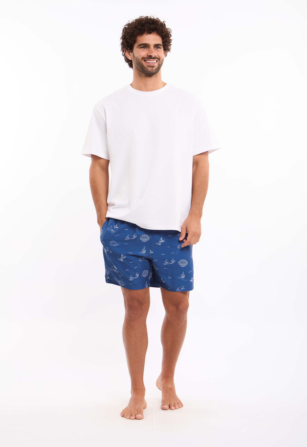 Boat Pattern Slip On Swim Shorts
