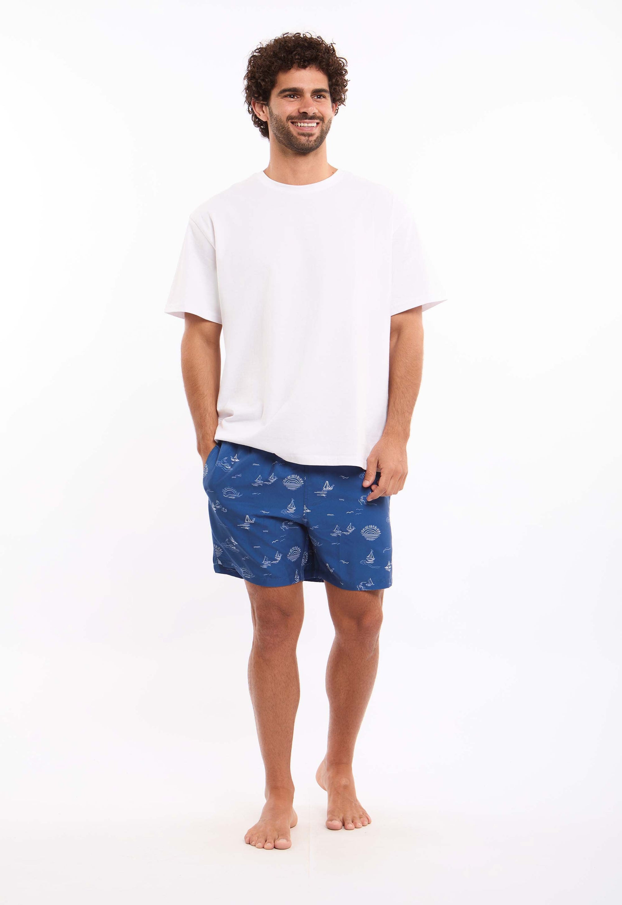Boat Pattern Slip On Swim Shorts