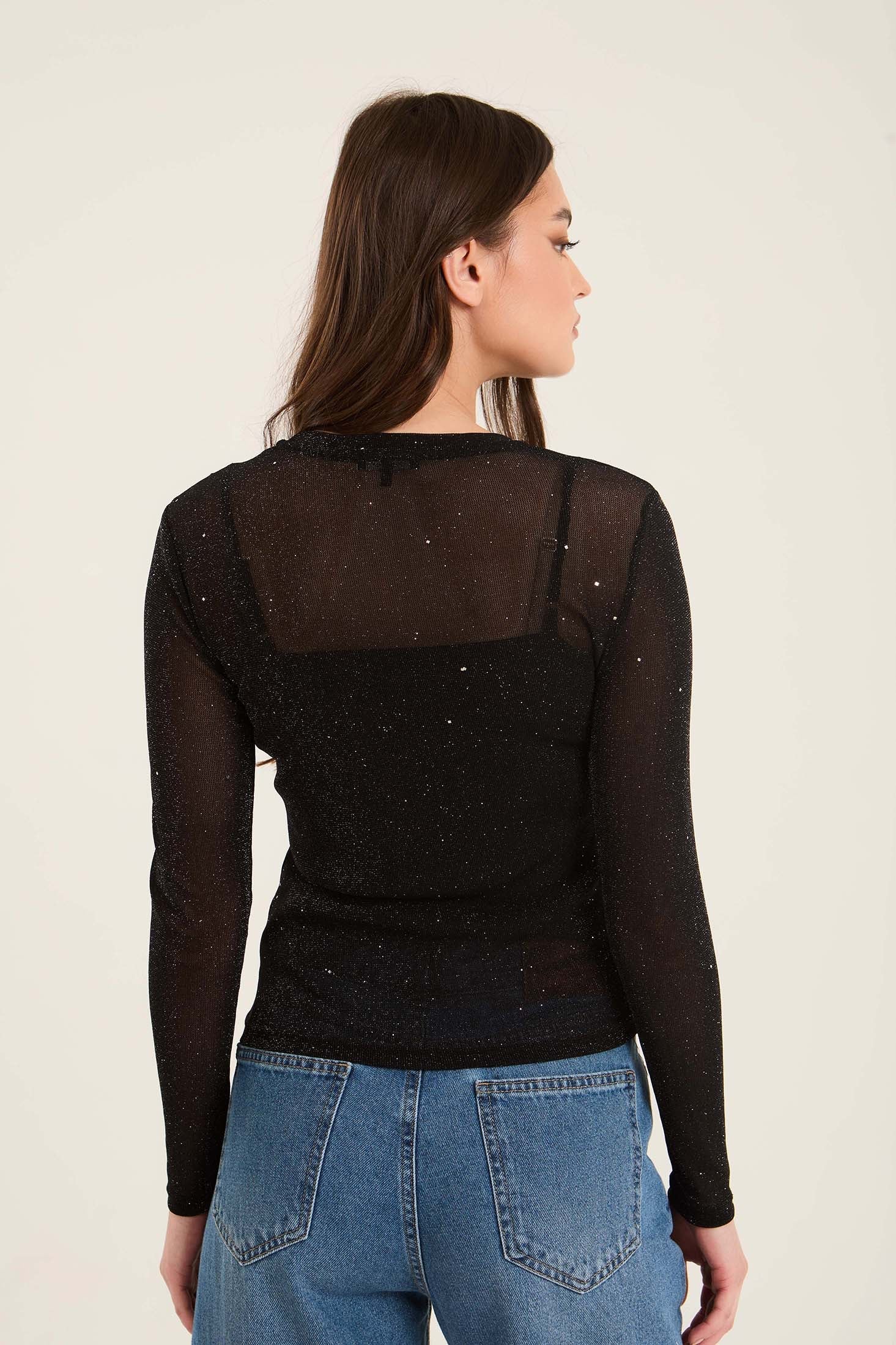 Long Sleeves Sheer Shiny Evening Top