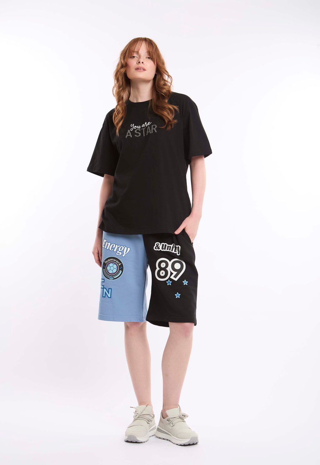 Split-Leg Shorts with Graphic Prints