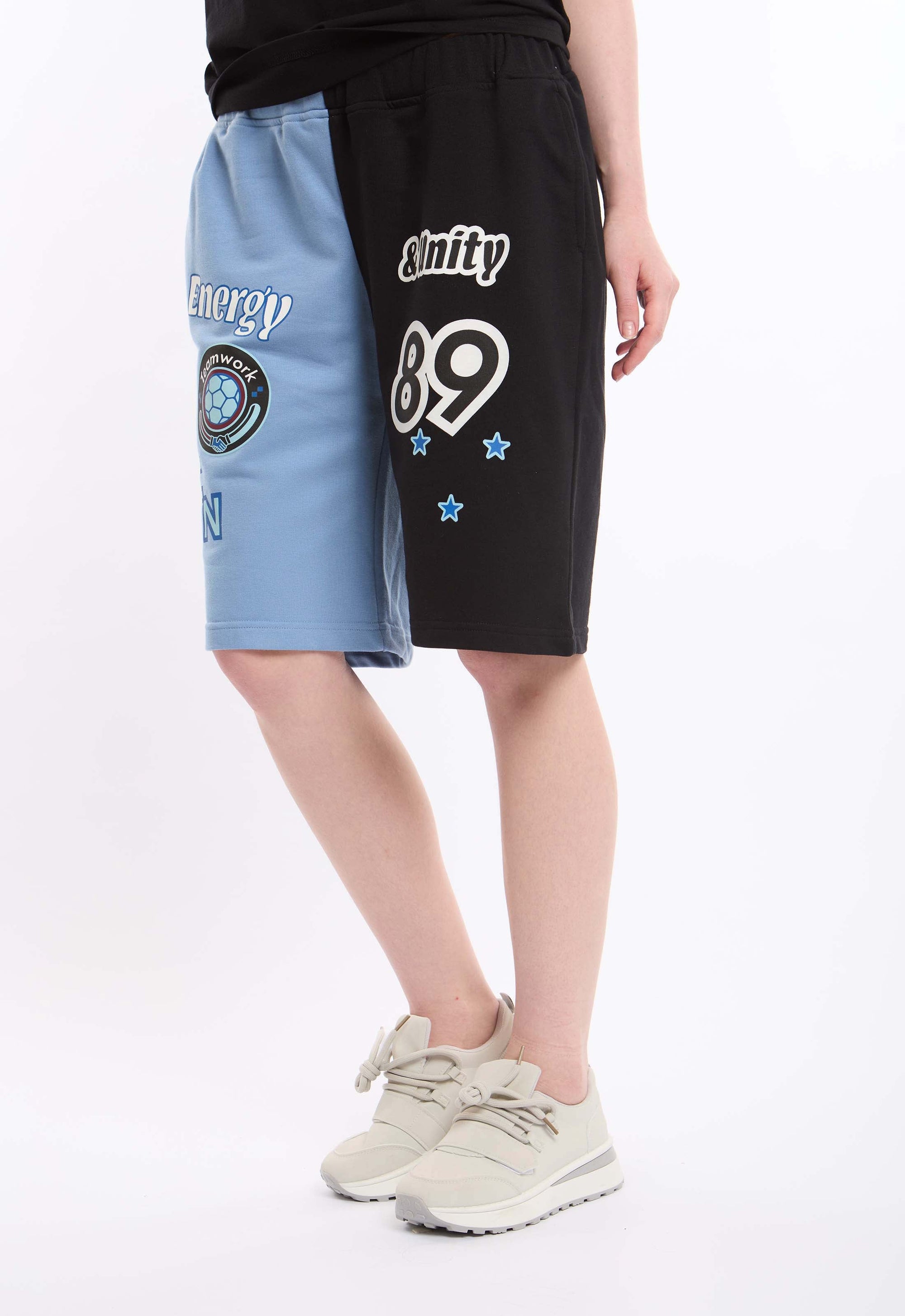 Split-Leg Shorts with Graphic Prints